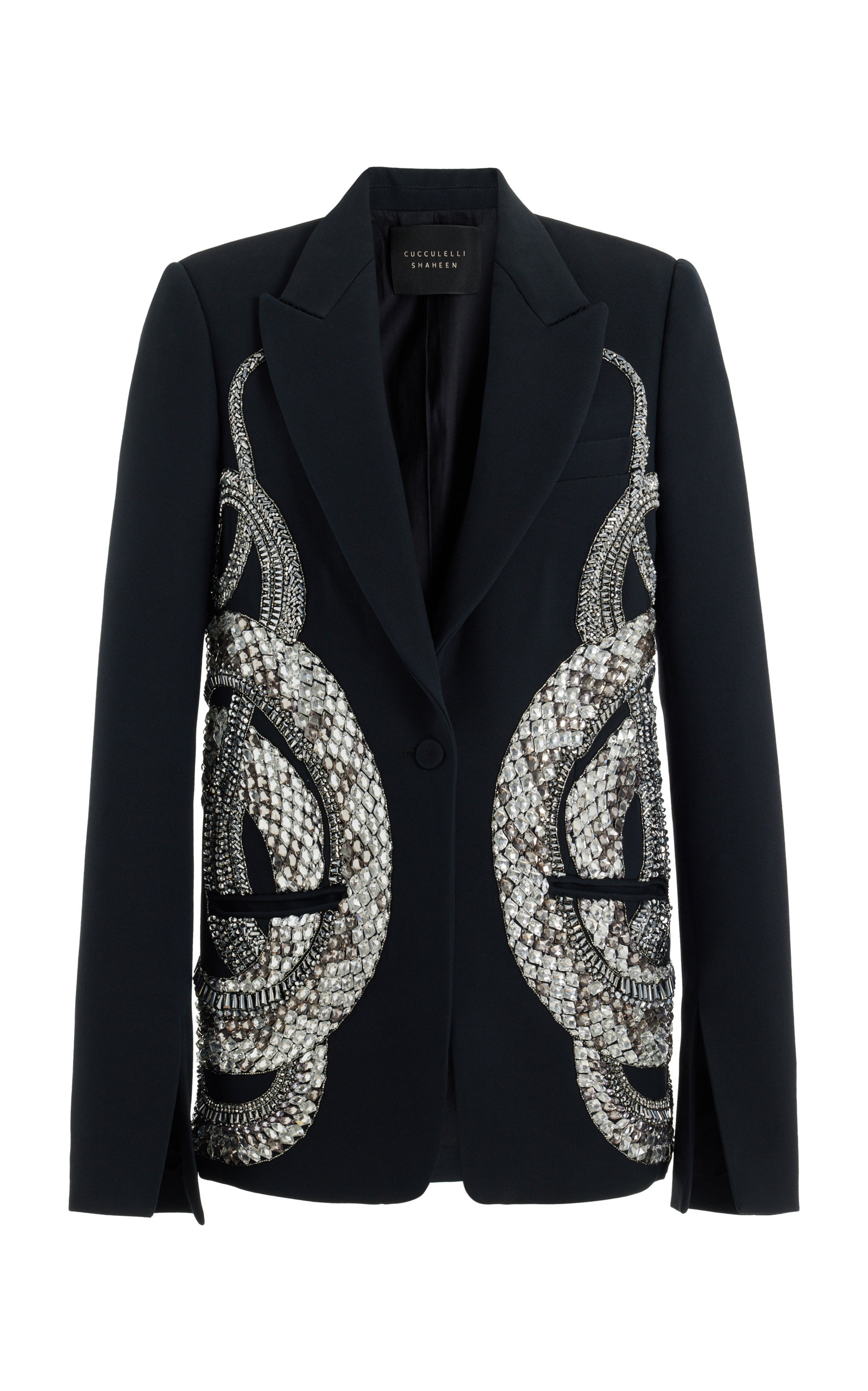 Cucculelli Shaheen Battle Royale Crystal-Embellished Silk-Wool Blazer Jacket