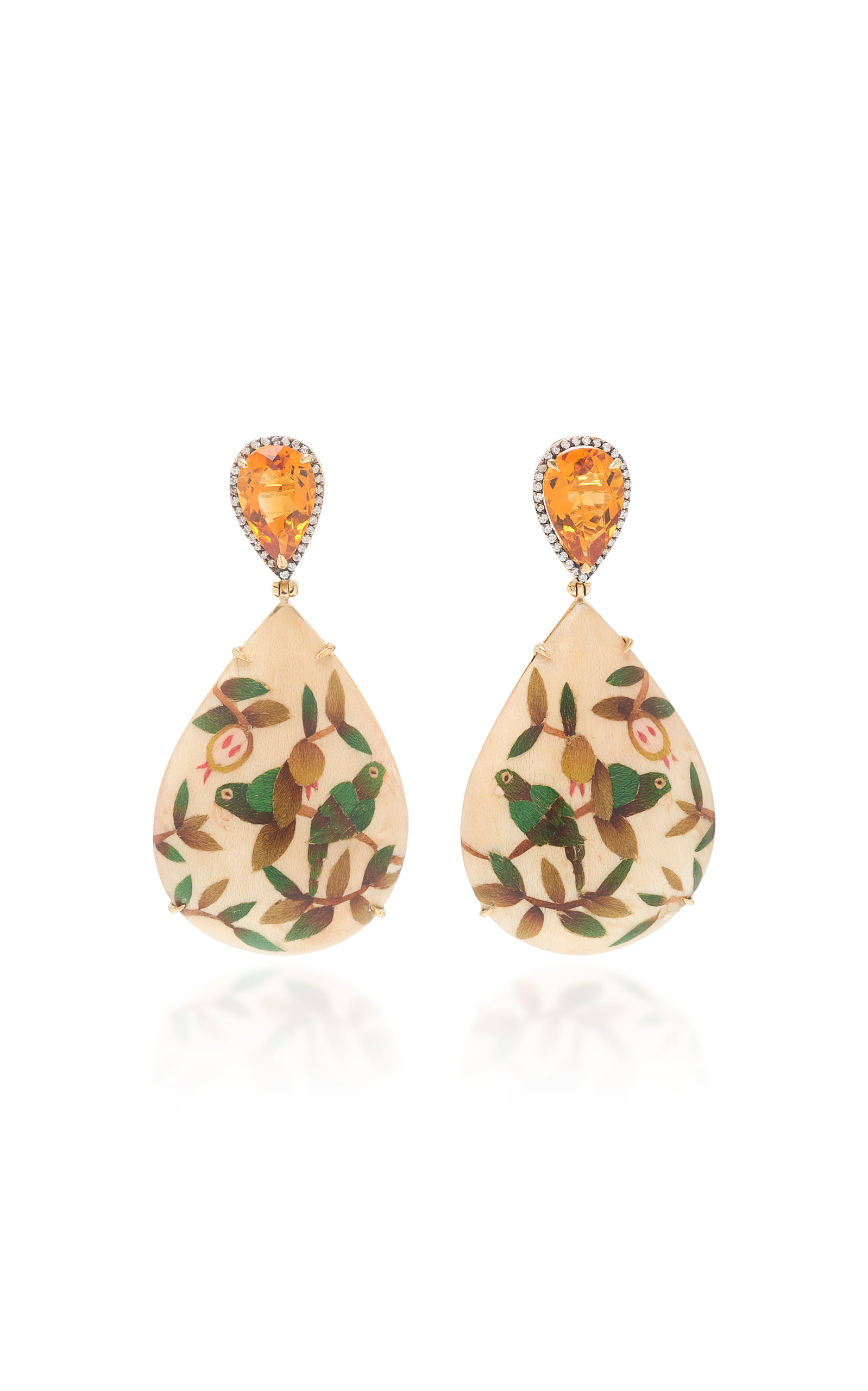 The SF x Moye Marquetry 18K Yellow Diamond And Citrine Earrings