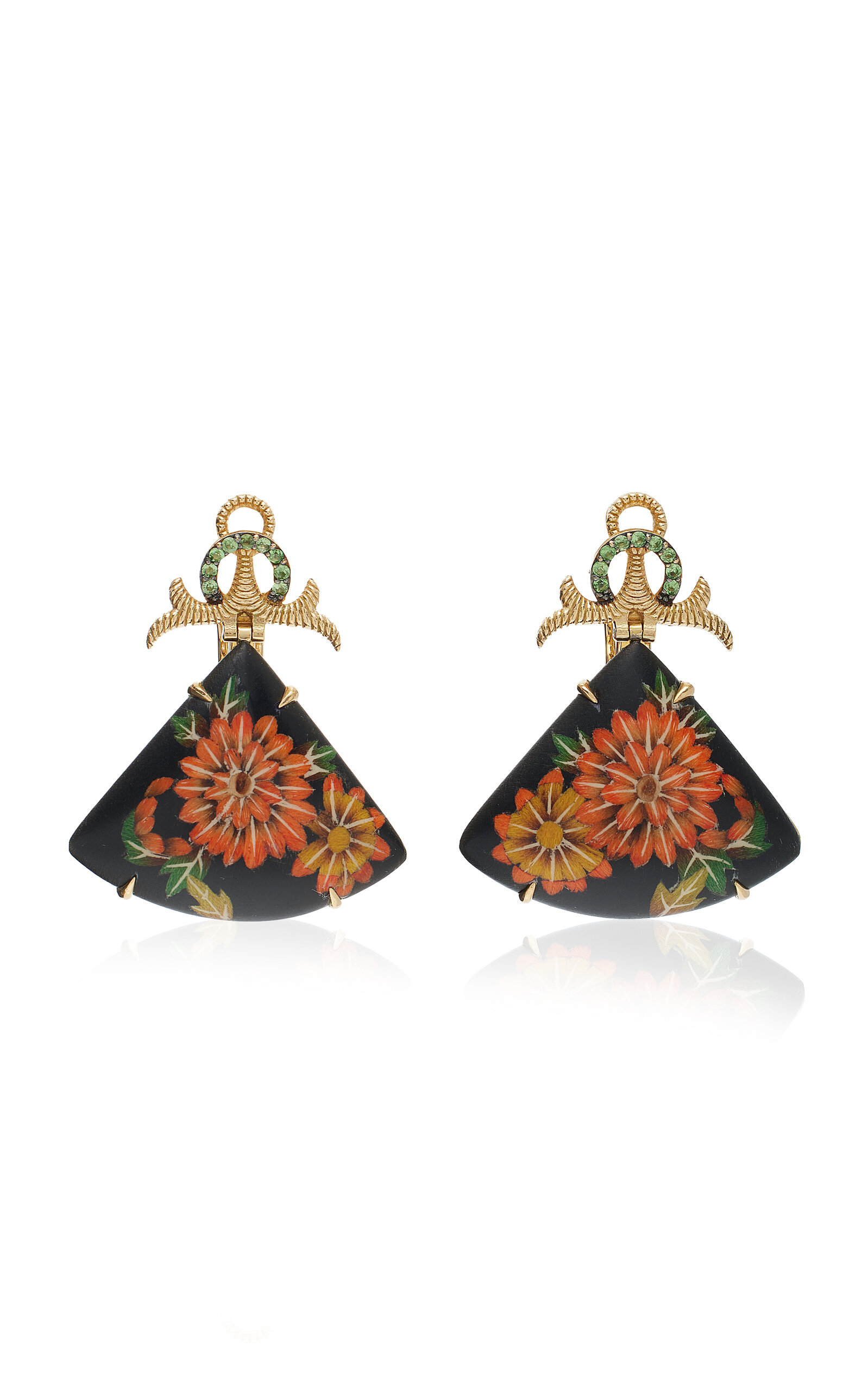 Silvia Furmanovich Yellow Gold Earrings With Diamond, Peridot And Tsavorite In Orange