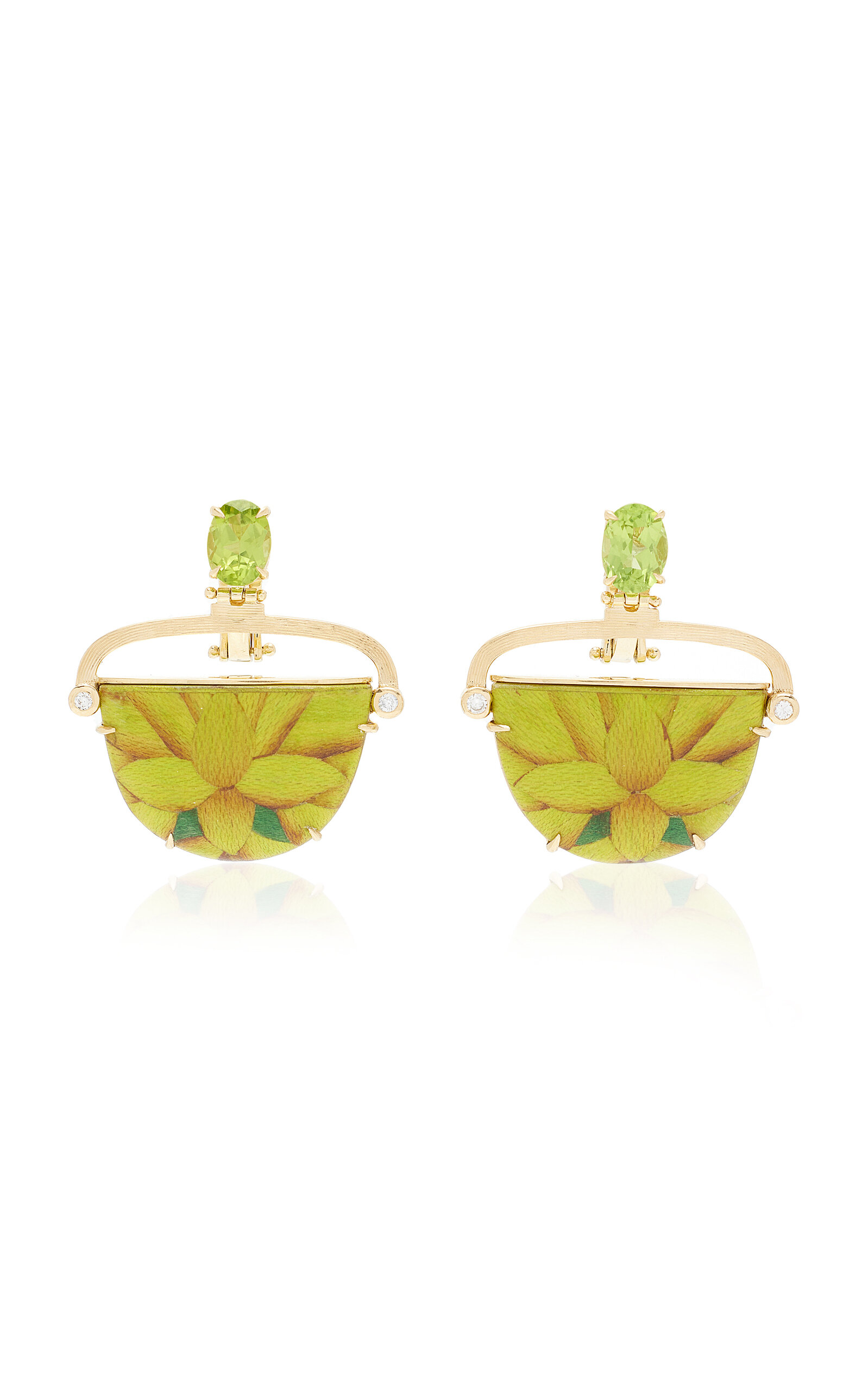 Silvia Furmanovich Marquetry 18k Yellow Gold; Diamond; And Peridot Earrings In Green