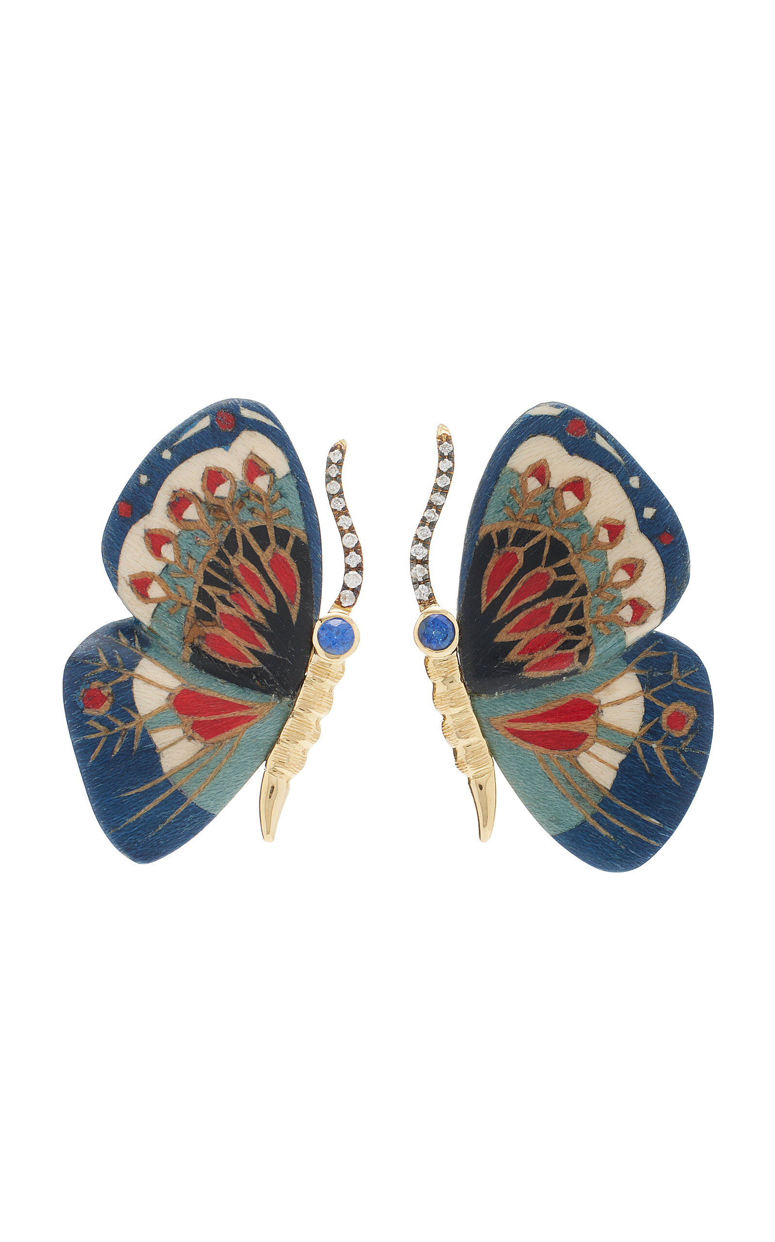 Marquetry Butterfly Diamond & Blue Sapphire Earrings
