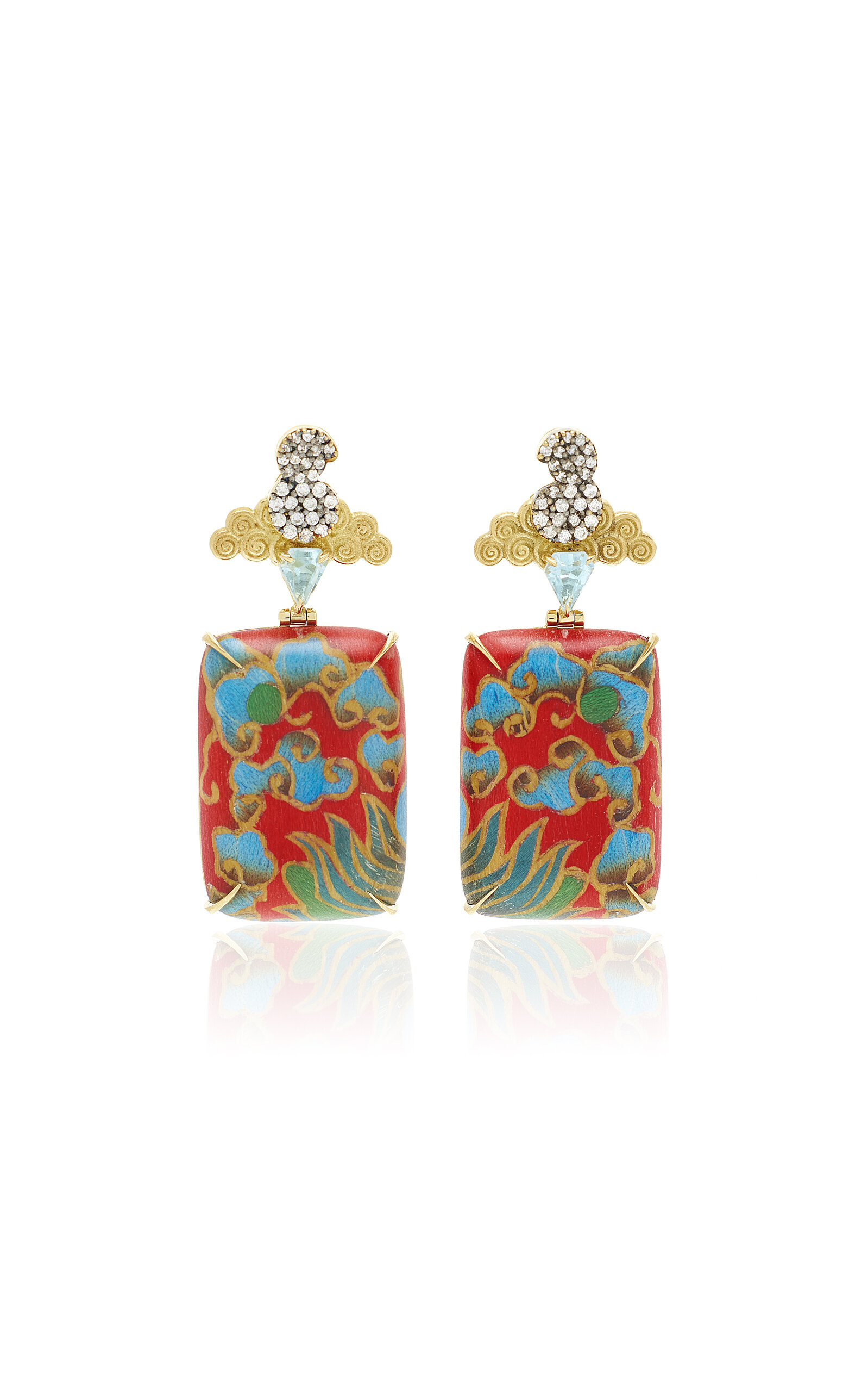 Silvia Furmanovich Marquetry 18k Yellow Gold; Diamond; And Blue Topaz Earrings In Red