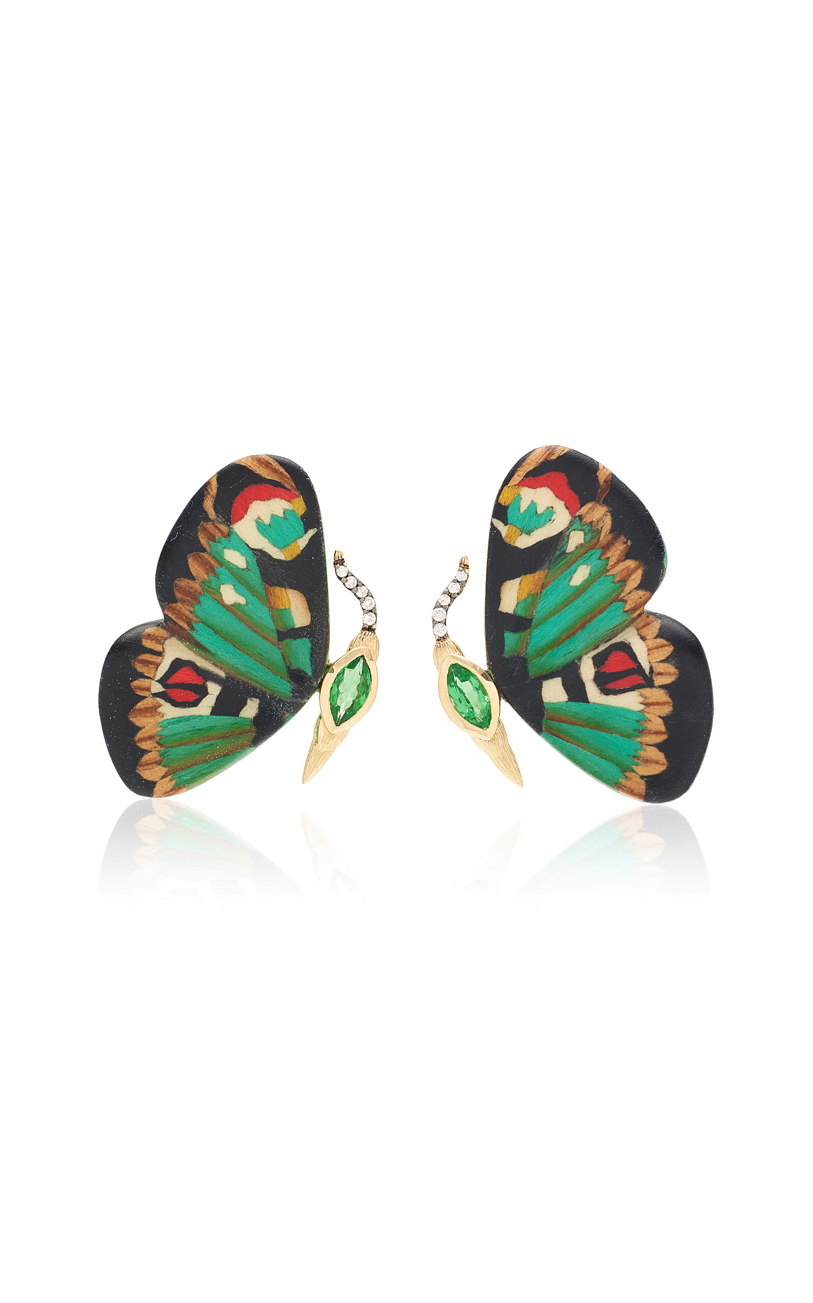 Silvia Furmanovich Marquetry 18k Yellow Gold; Diamond; And Tsavorite Earrings In Green