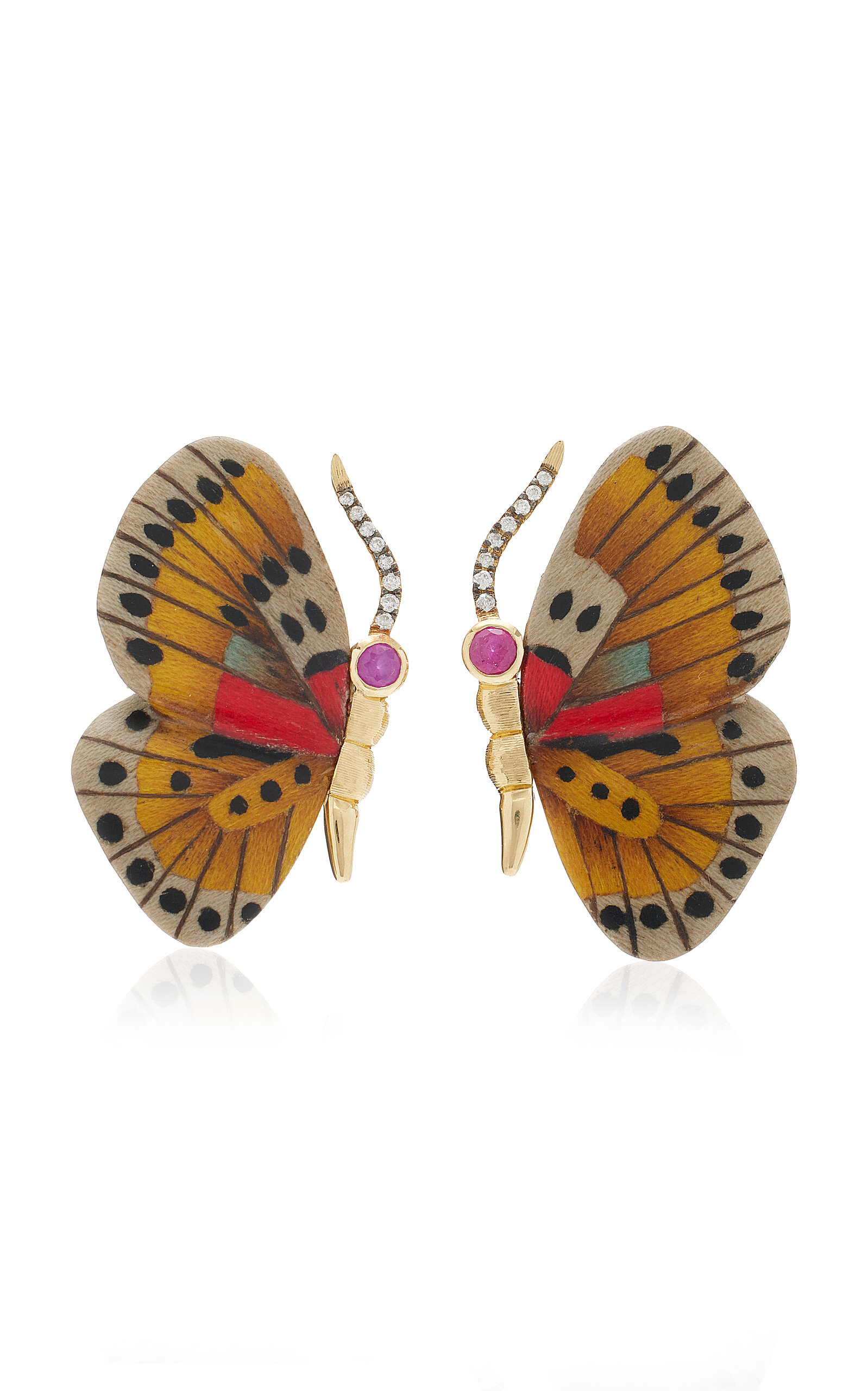 Silvia Furmanovich Marquetry Butterfly Diamond; Sapphire Earrings In Yellow