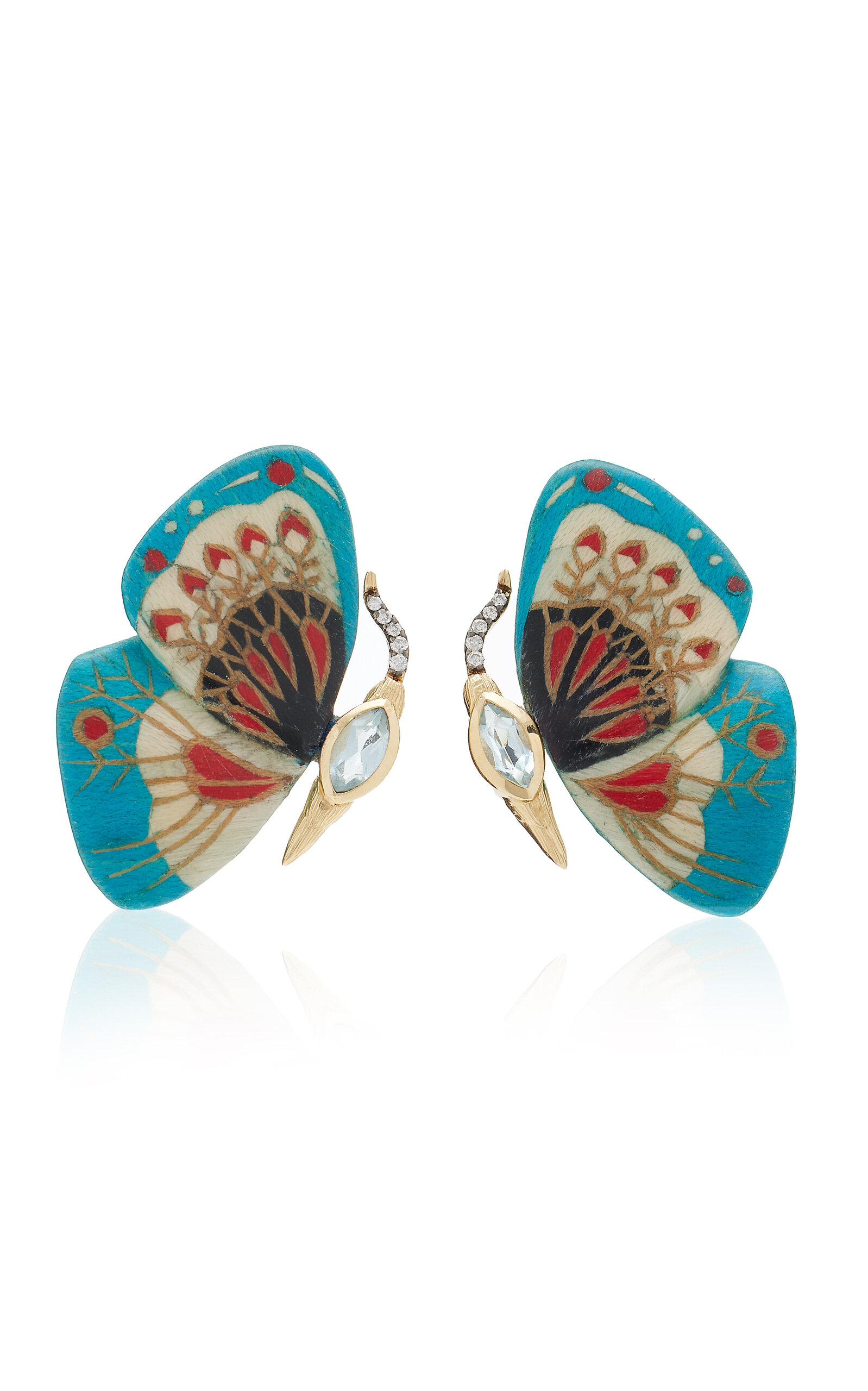 Marquetry Butterfly Diamond & Blue Topaz Earrings