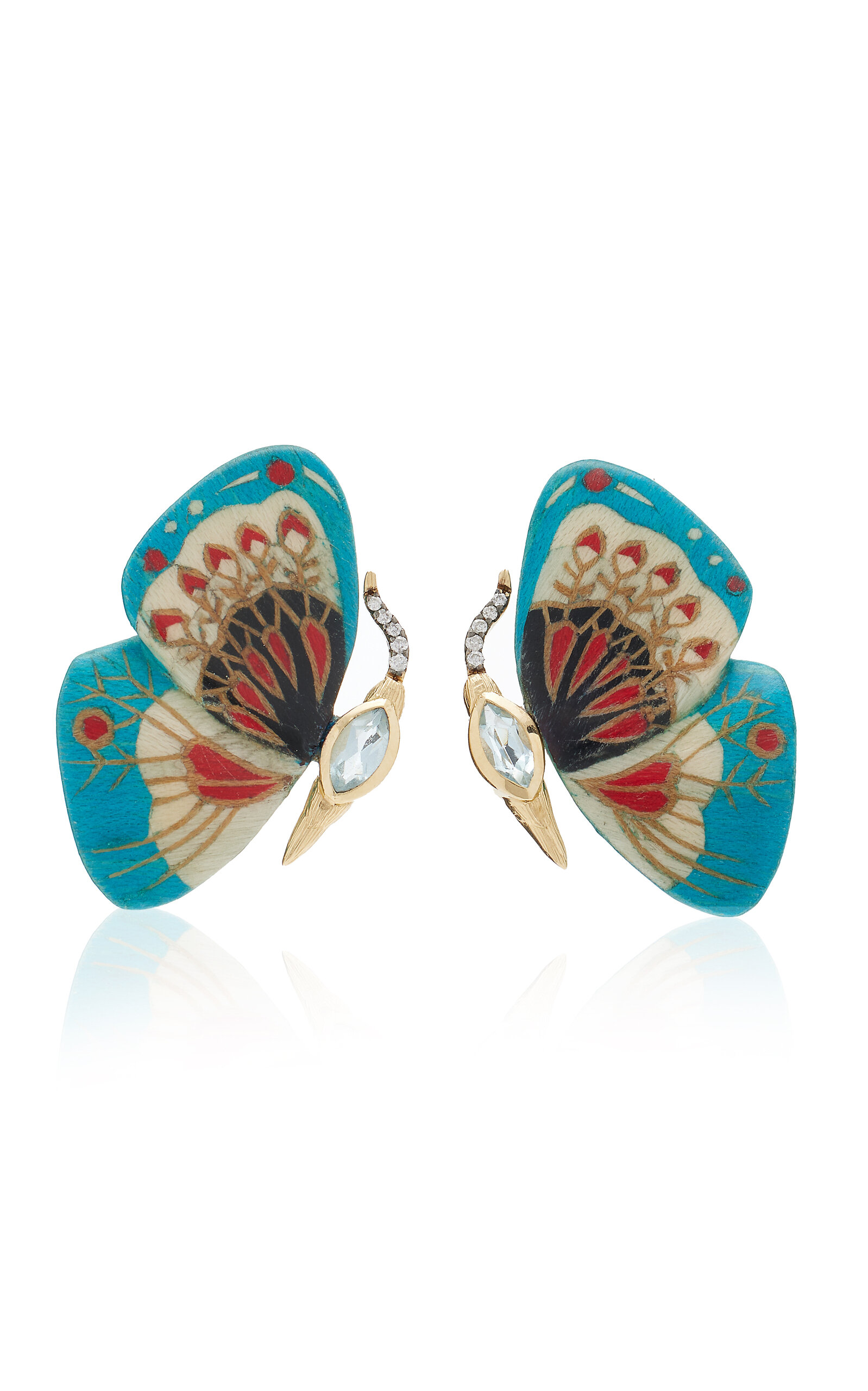 Silvia Furmanovich Marquetry Butterfly Diamond & Blue Topaz Earrings