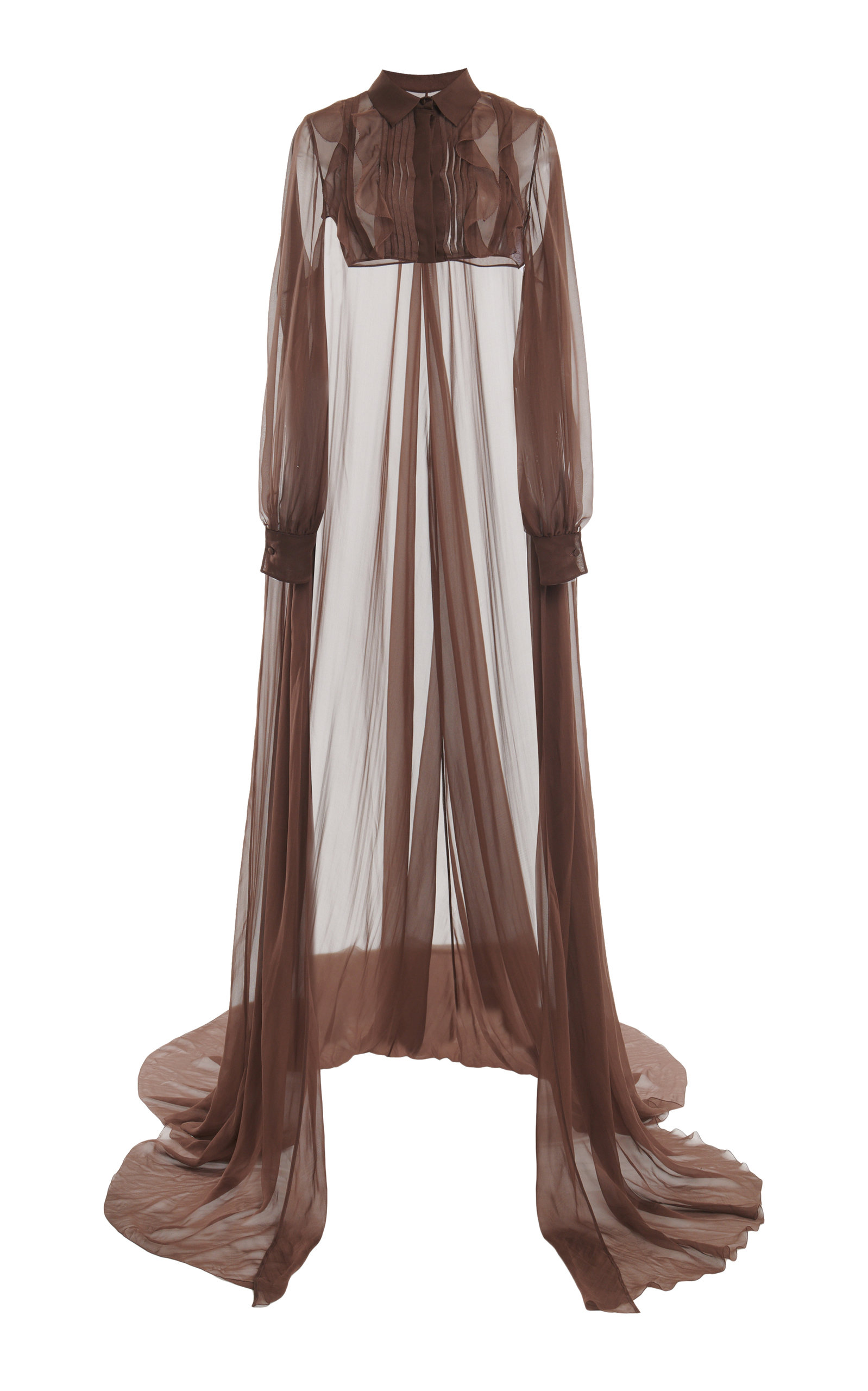 Valentino - Women's Cape-Detailed Cropped Chiffon Top - Brown - IT 38 - Moda Operandi
