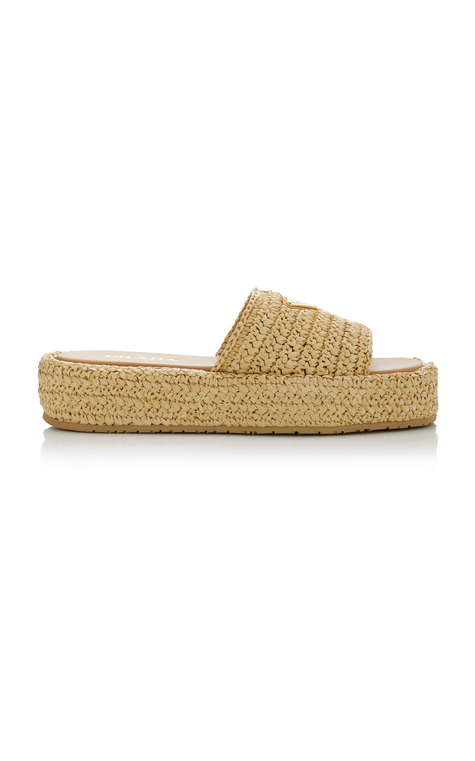 Shop Prada Logo-detailed Raffia Slide Sandal In Neutral