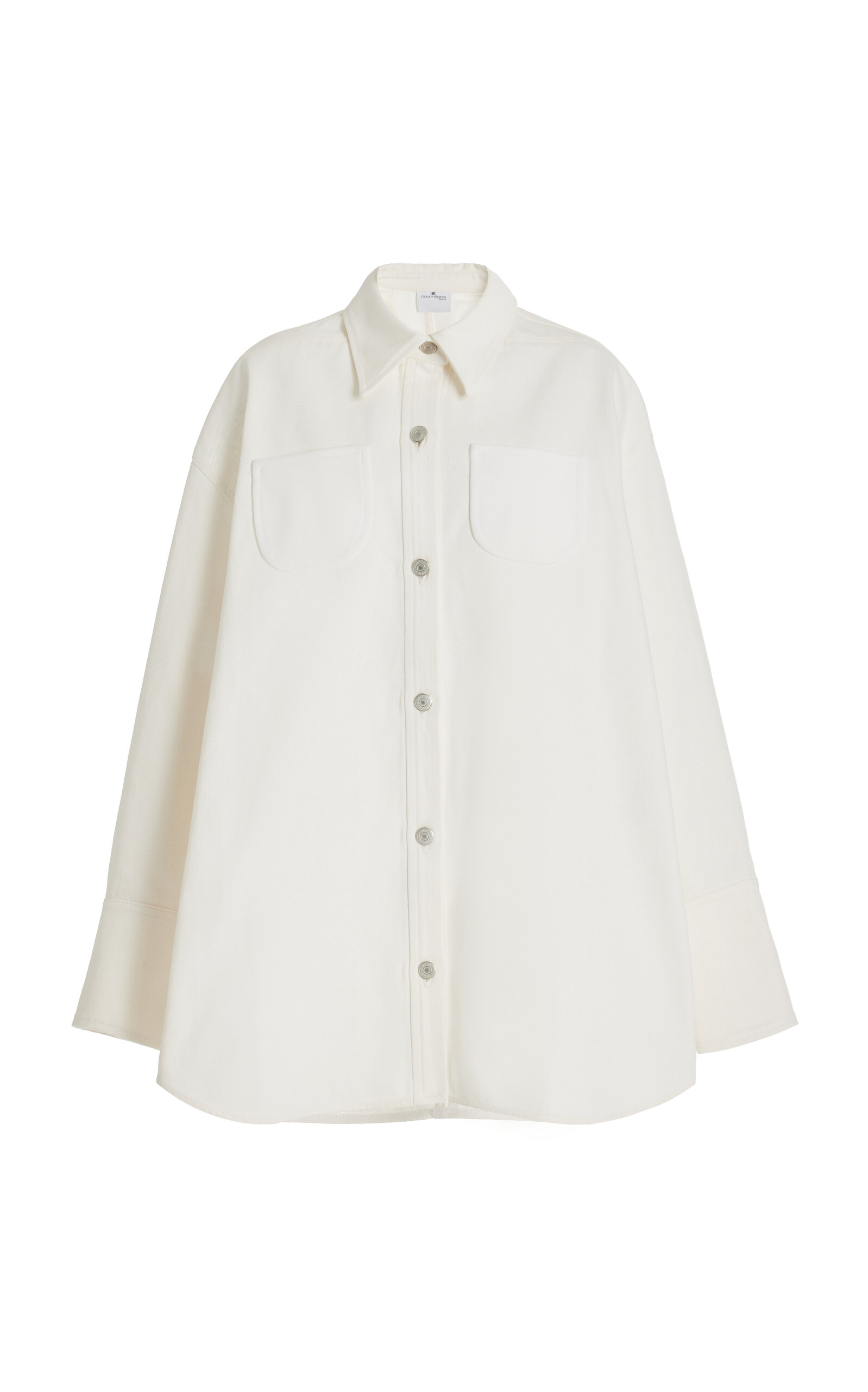 Courrèges Mega Size Cotton-blend Denim Shirt In White