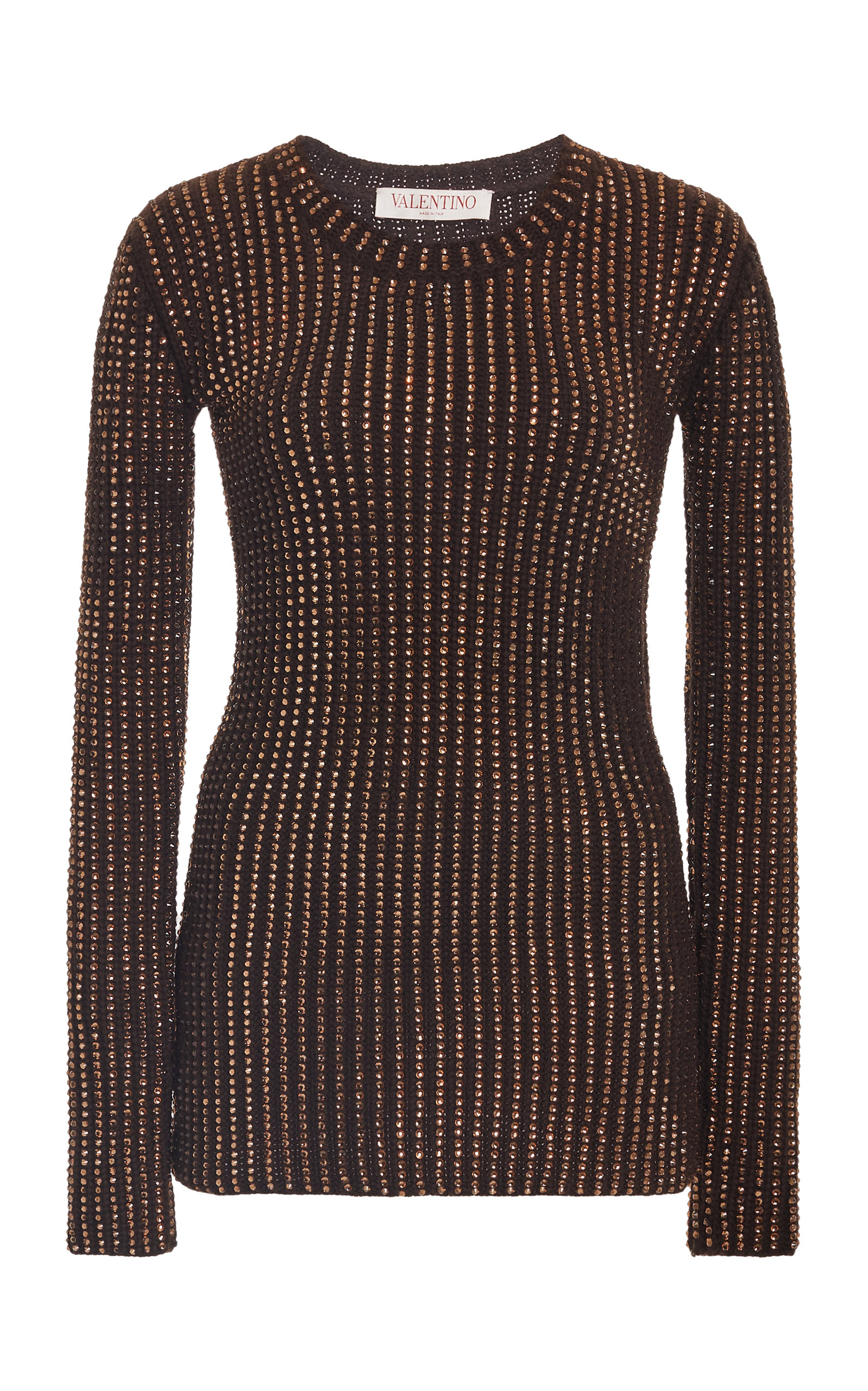 Valentino - Women's Crystal-Embellished Ribbed-Knit Mini Dress - Brown - XS - Moda Operandi