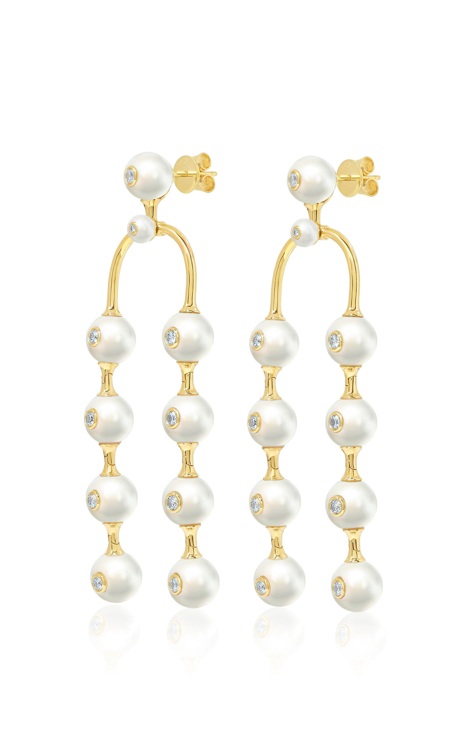 State Property 18k Gold Diamond Nemara Grand Pearl Drop Earrings In White