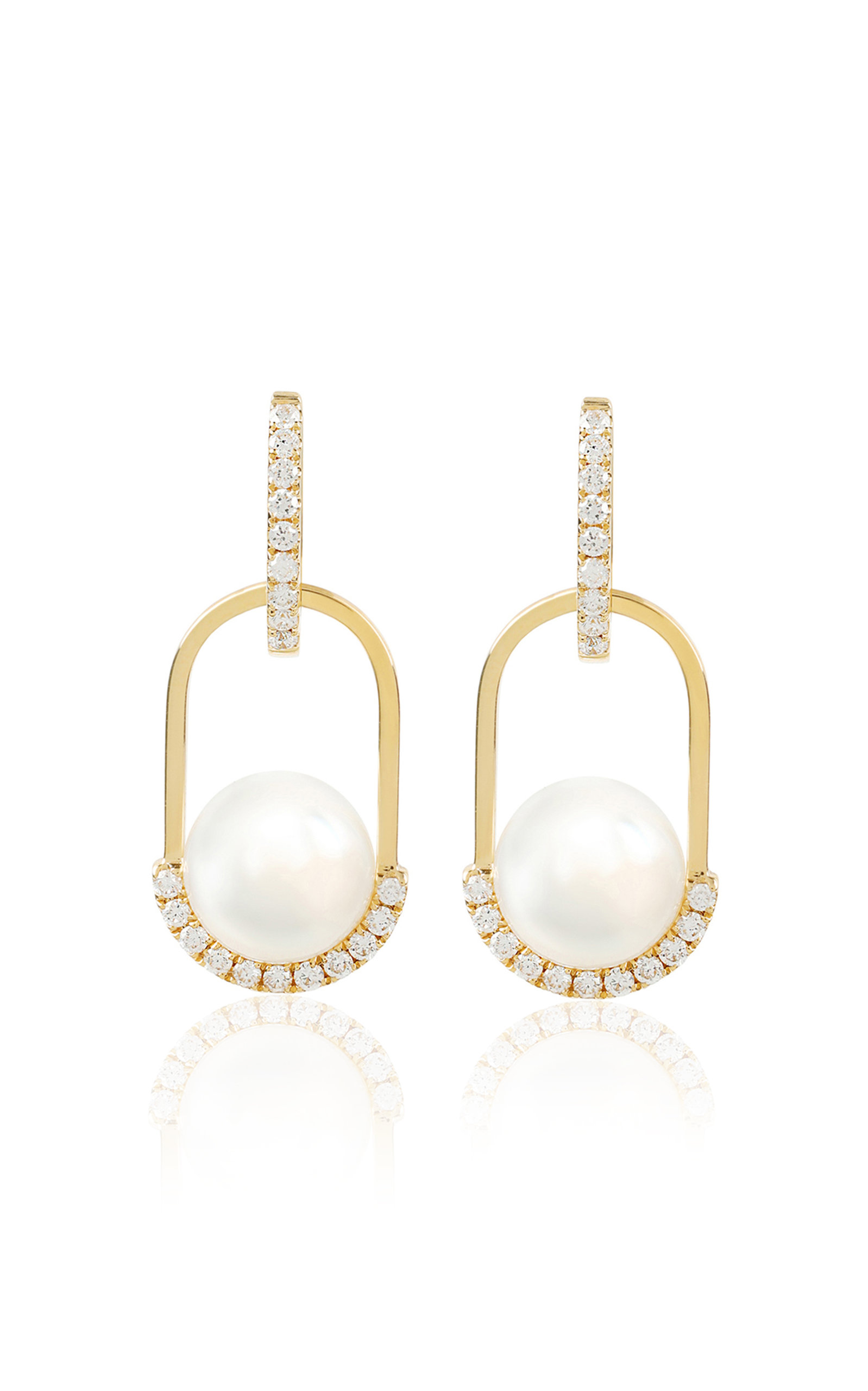 State Property 18k Gold Diamond Rhyme Pearl Pendant Drop Earrings In White