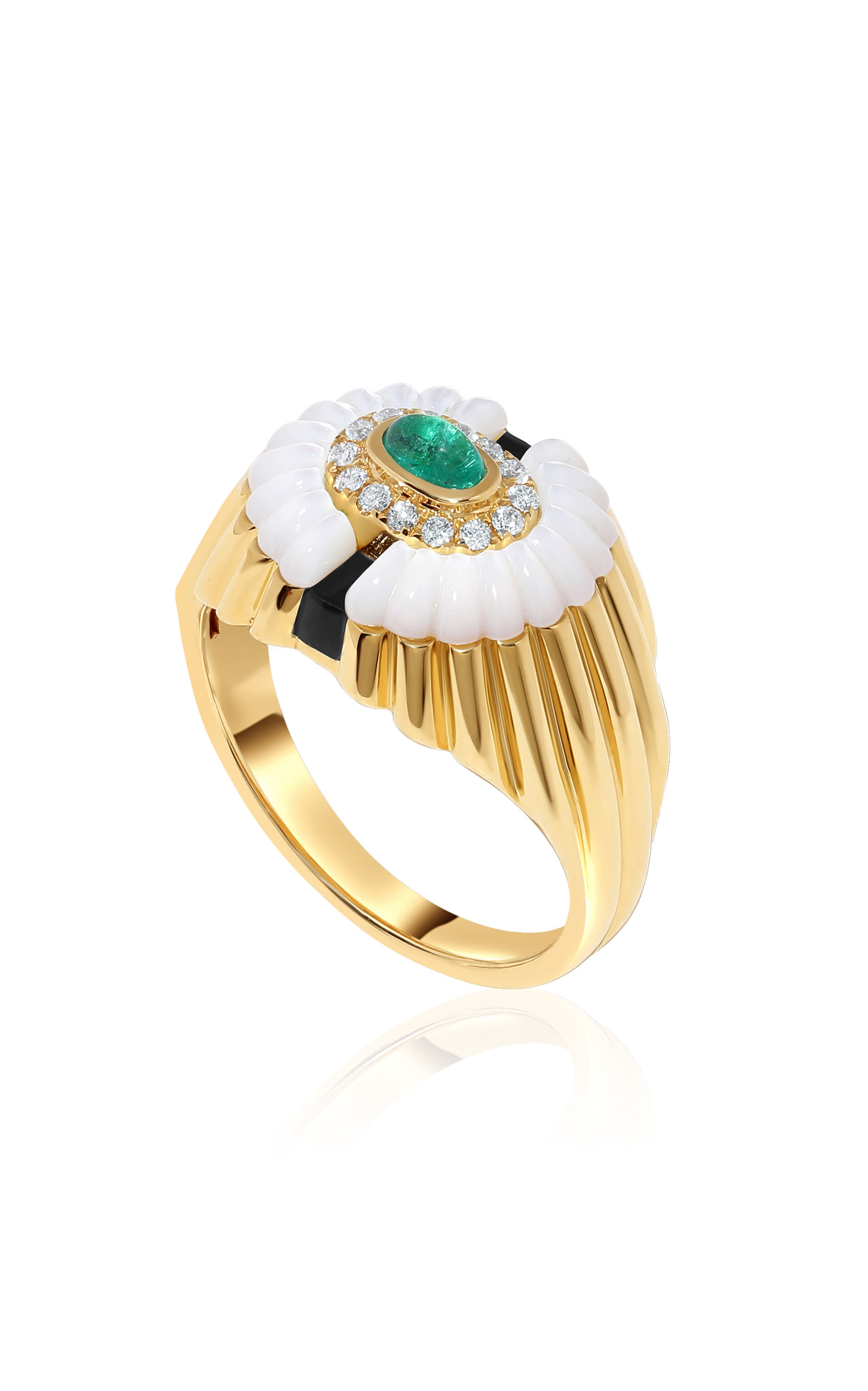 Shop State Property 18k Gold Emerald Alara Snowdrop Signet Ring In White