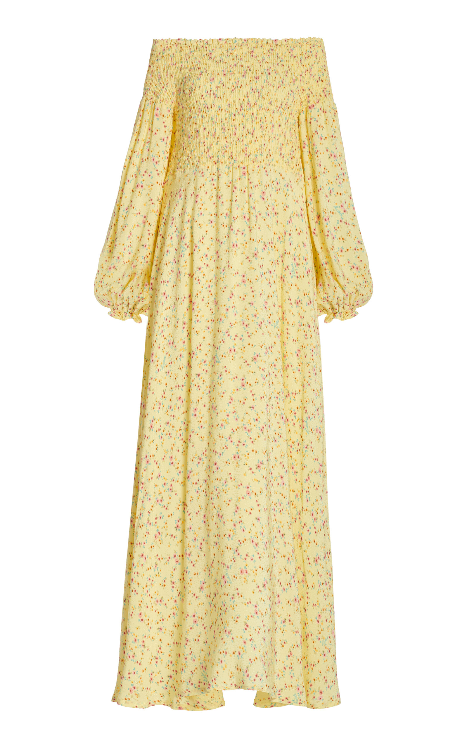 Rotate Birger Christensen Off-the-shoulder Jacquard Maxi Dress In Yellow