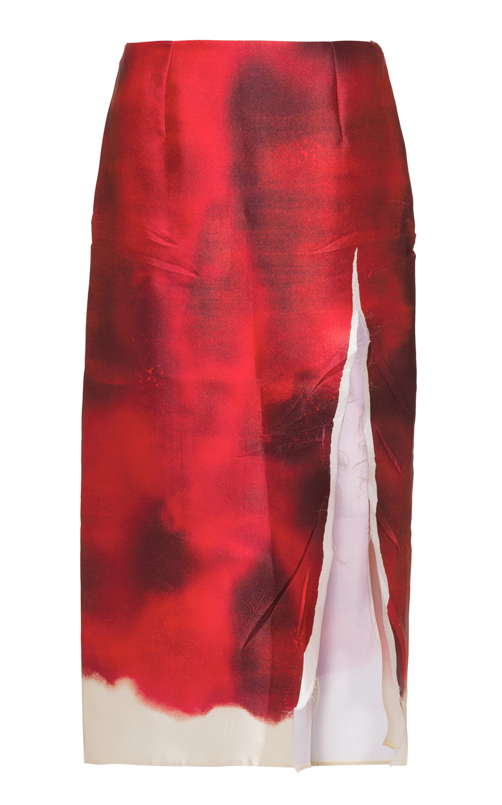 Prada Midirock Aus Bedrucktem Satin Mit Schlitz In Red