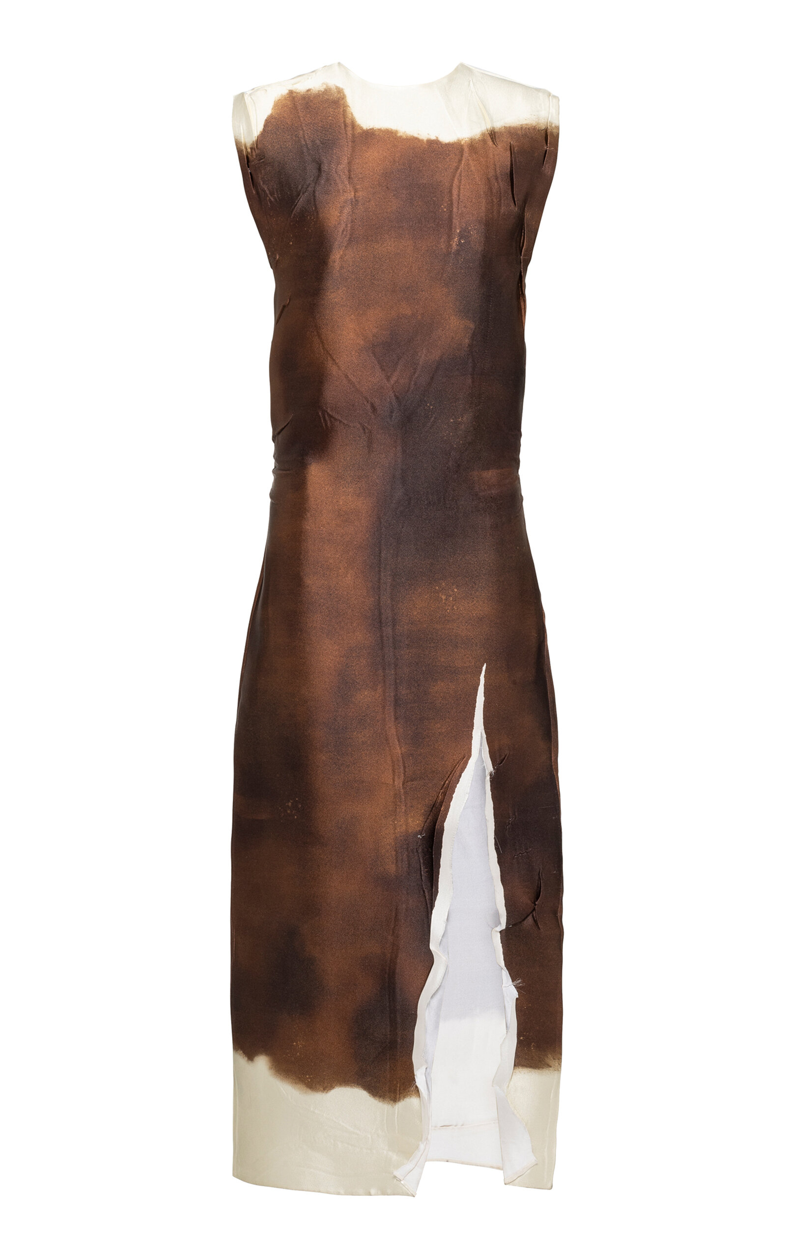 Prada Satin Printed Maxi Dress In Brown