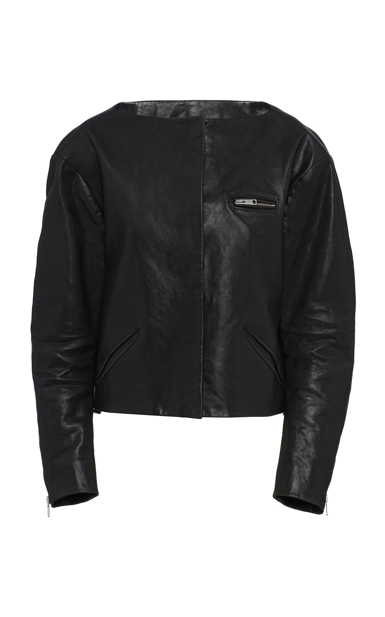 Prada Cropped Leather Jacket In Black