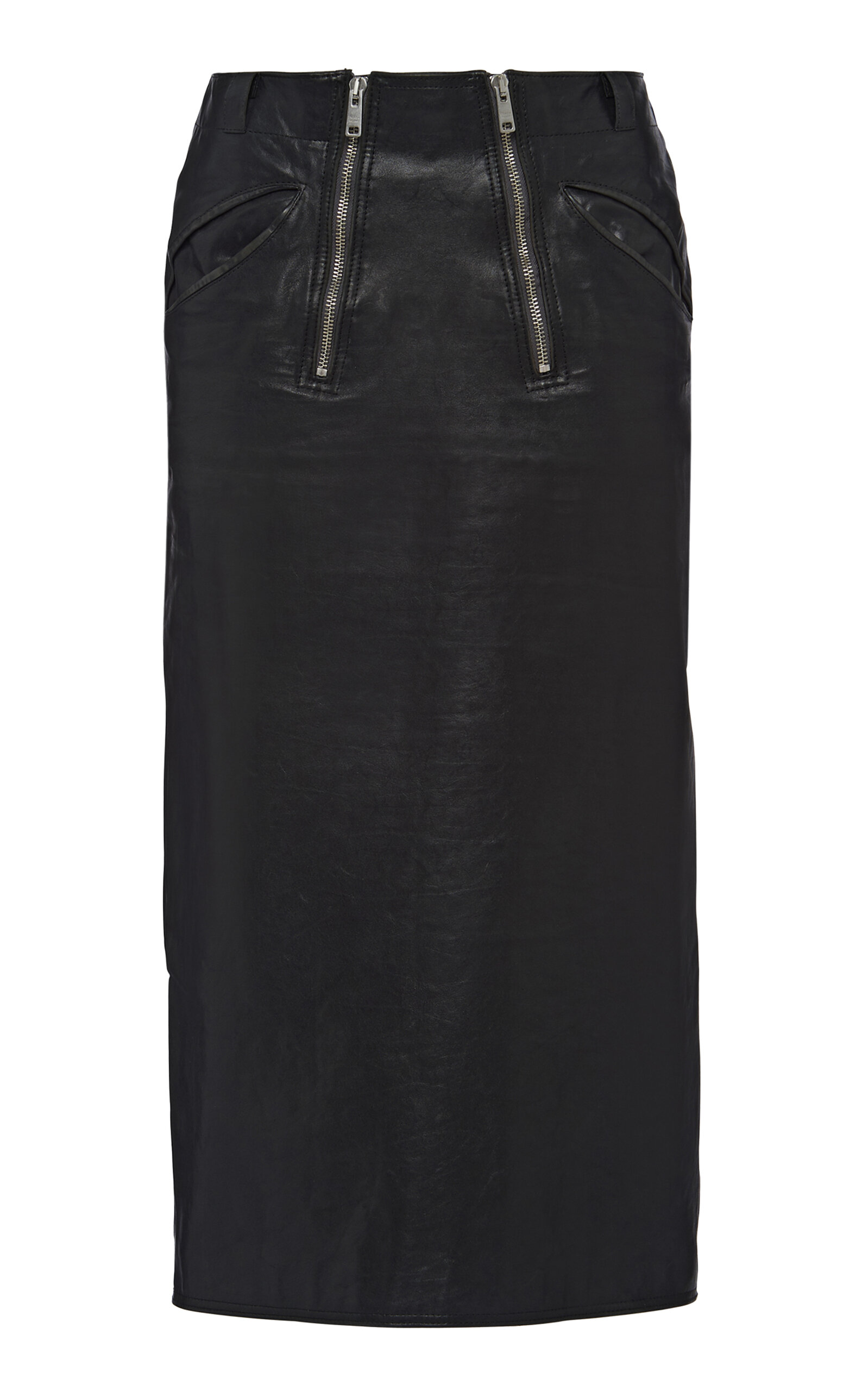 Shop Prada Leather Pencil Skirt In Black