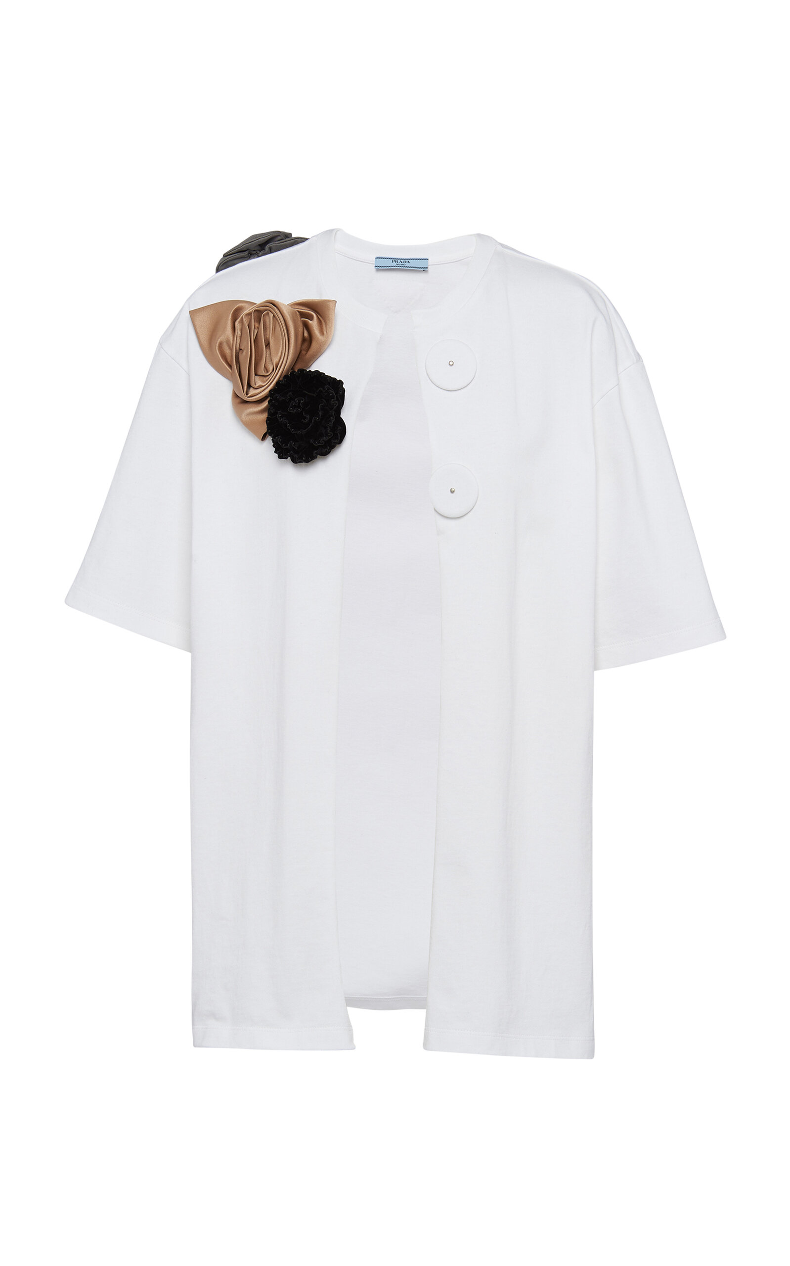 Prada Appliquéd Open Jersey T-shirt In White