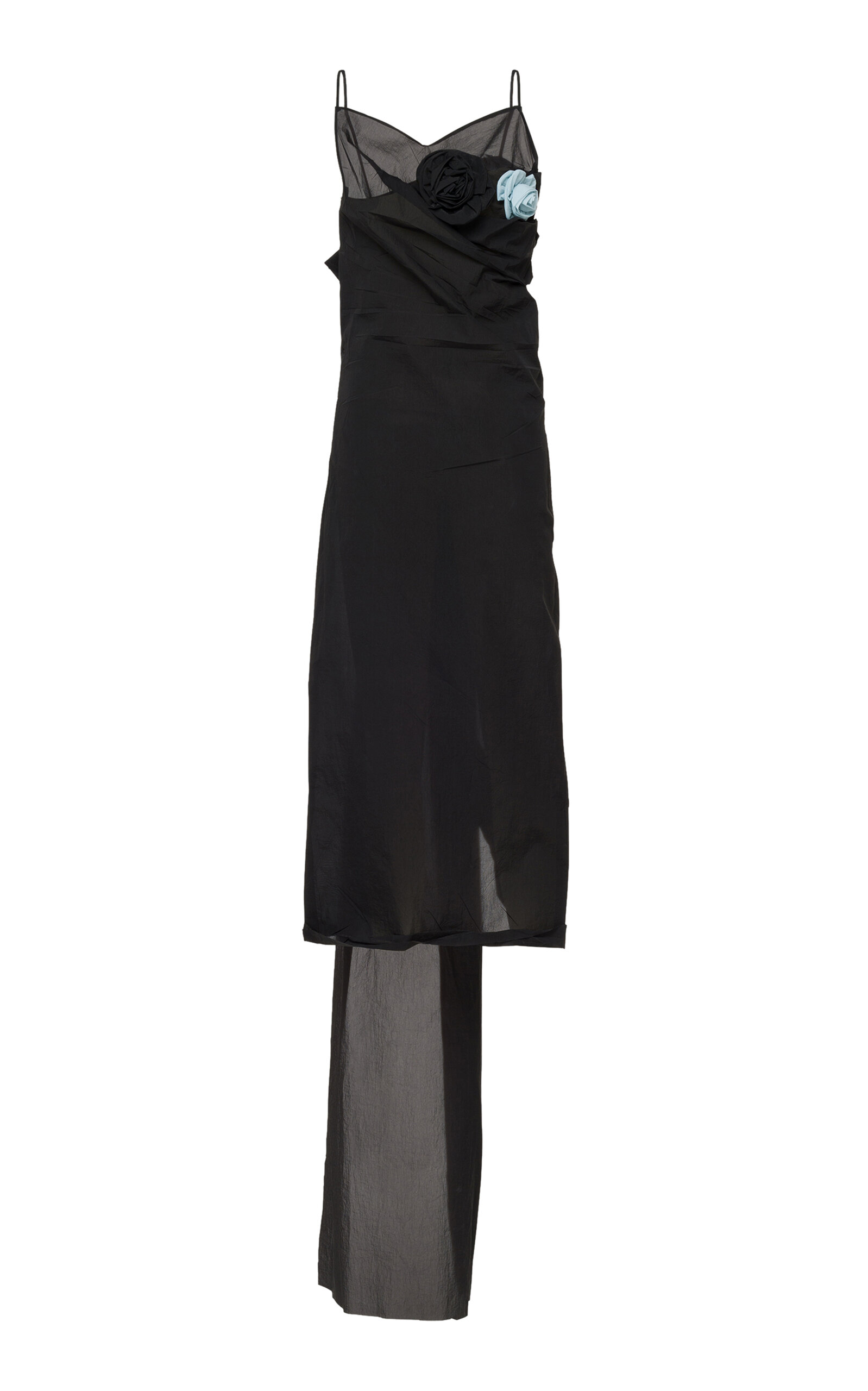 Shop Prada Nylon Crepe Midi Dress In Black