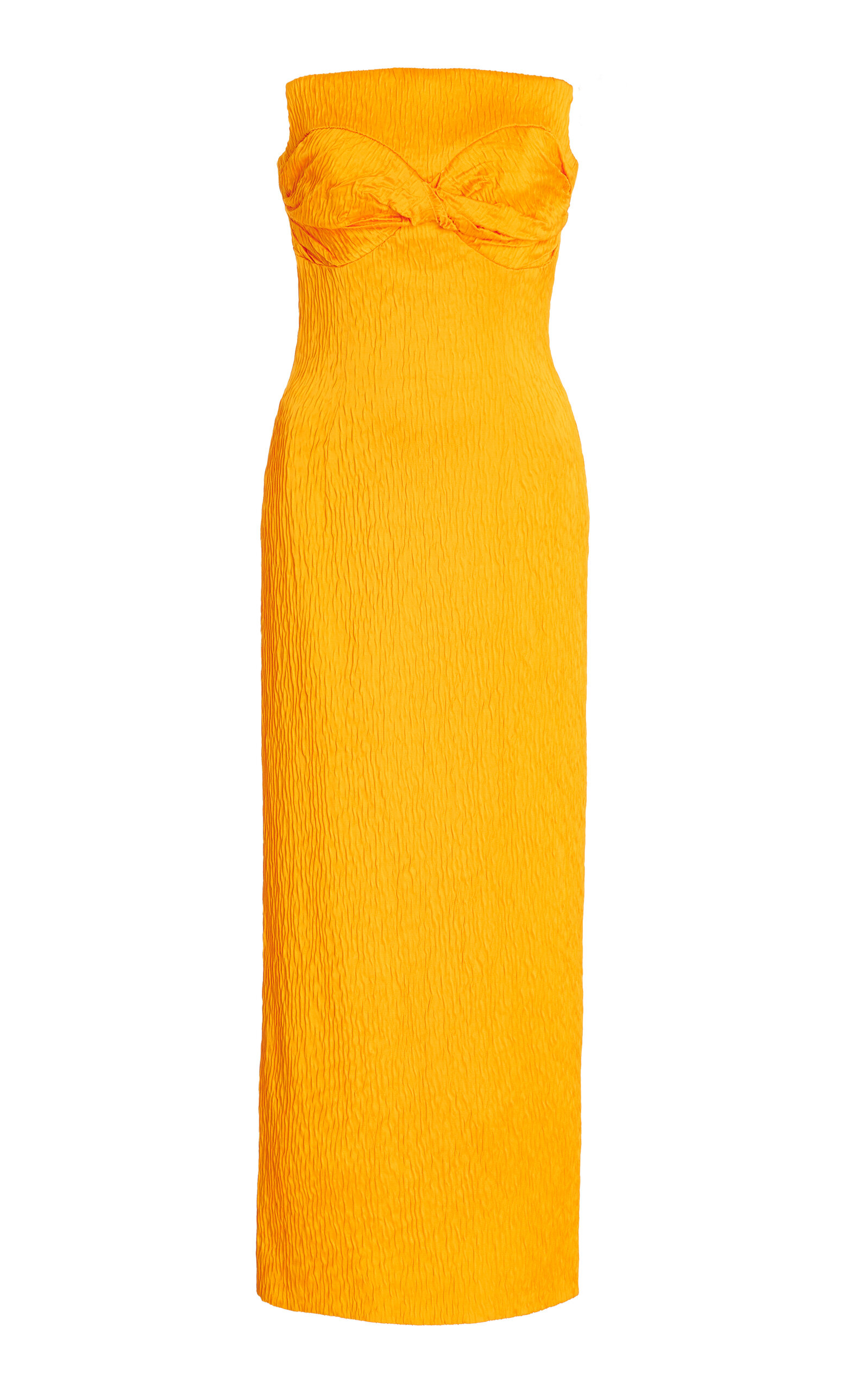 Shop Tove Lara Twisted Crinkled-satin Strapless Midi Dress In Yellow
