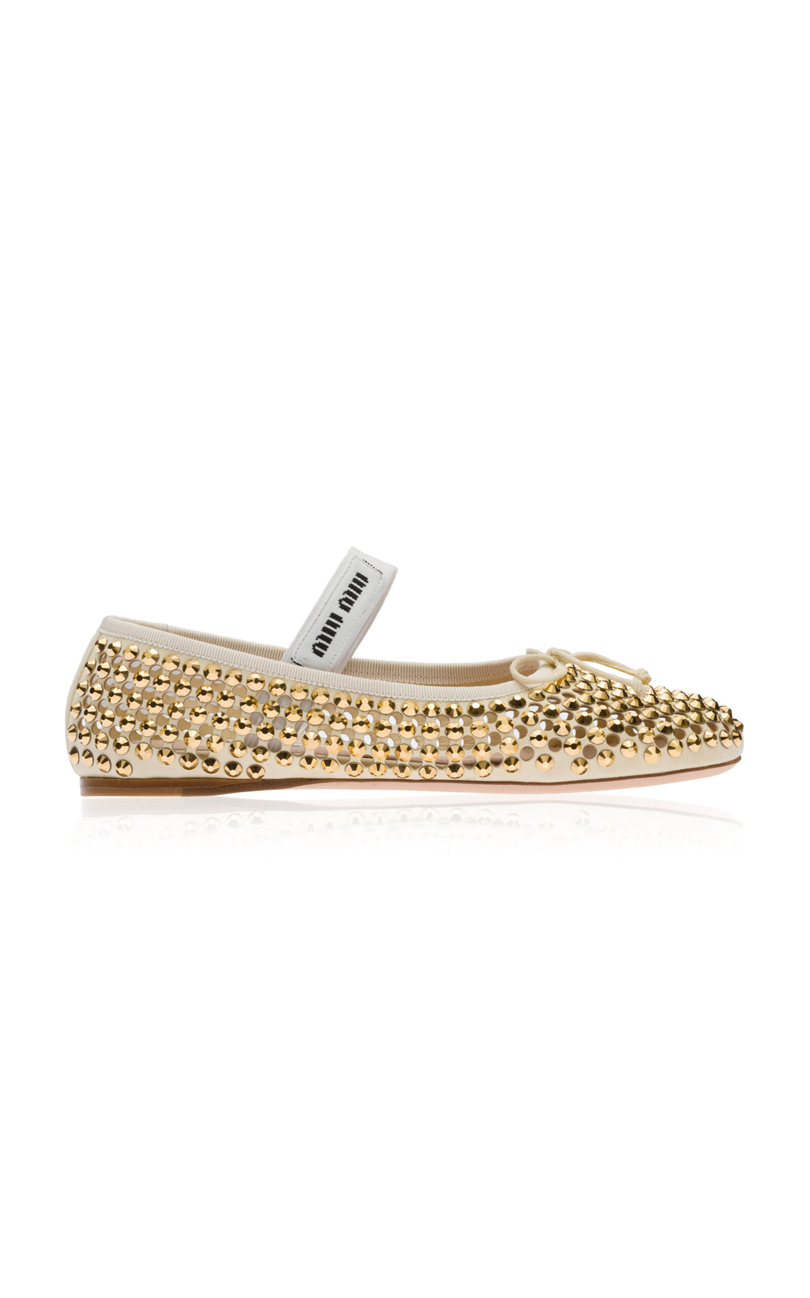 Miu Miu Crystal-embellished Leather Ballet Flats In Gold