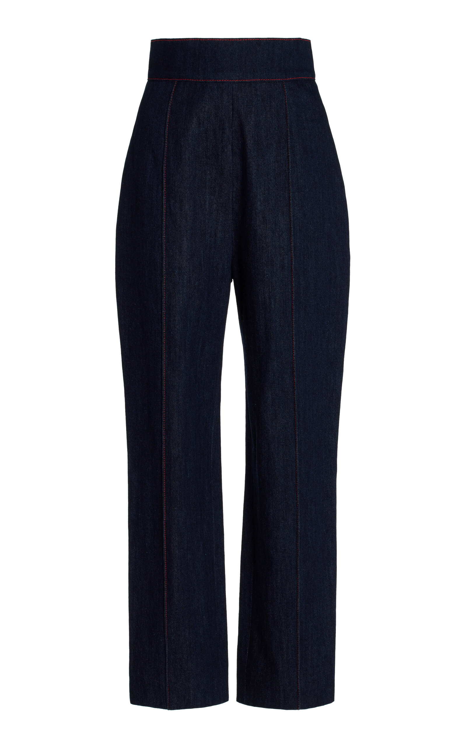 Carolina Herrera - Women's High-Rise Tapered Cotton-Chambray Pants - Blue - US 2 - Moda Operandi