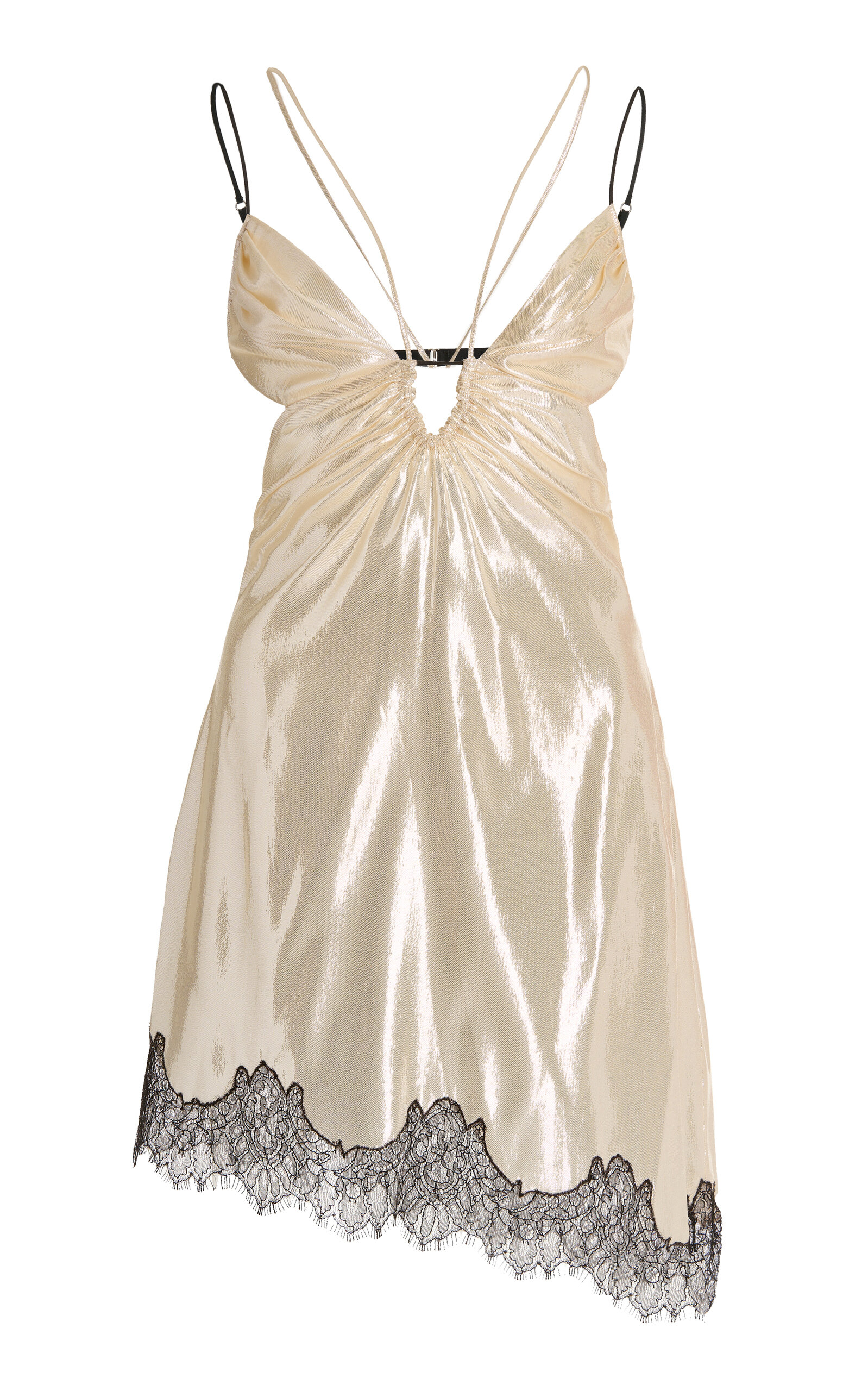 Nensi Dojaka Lace-trimmed Satin Mini Dress In Metallic