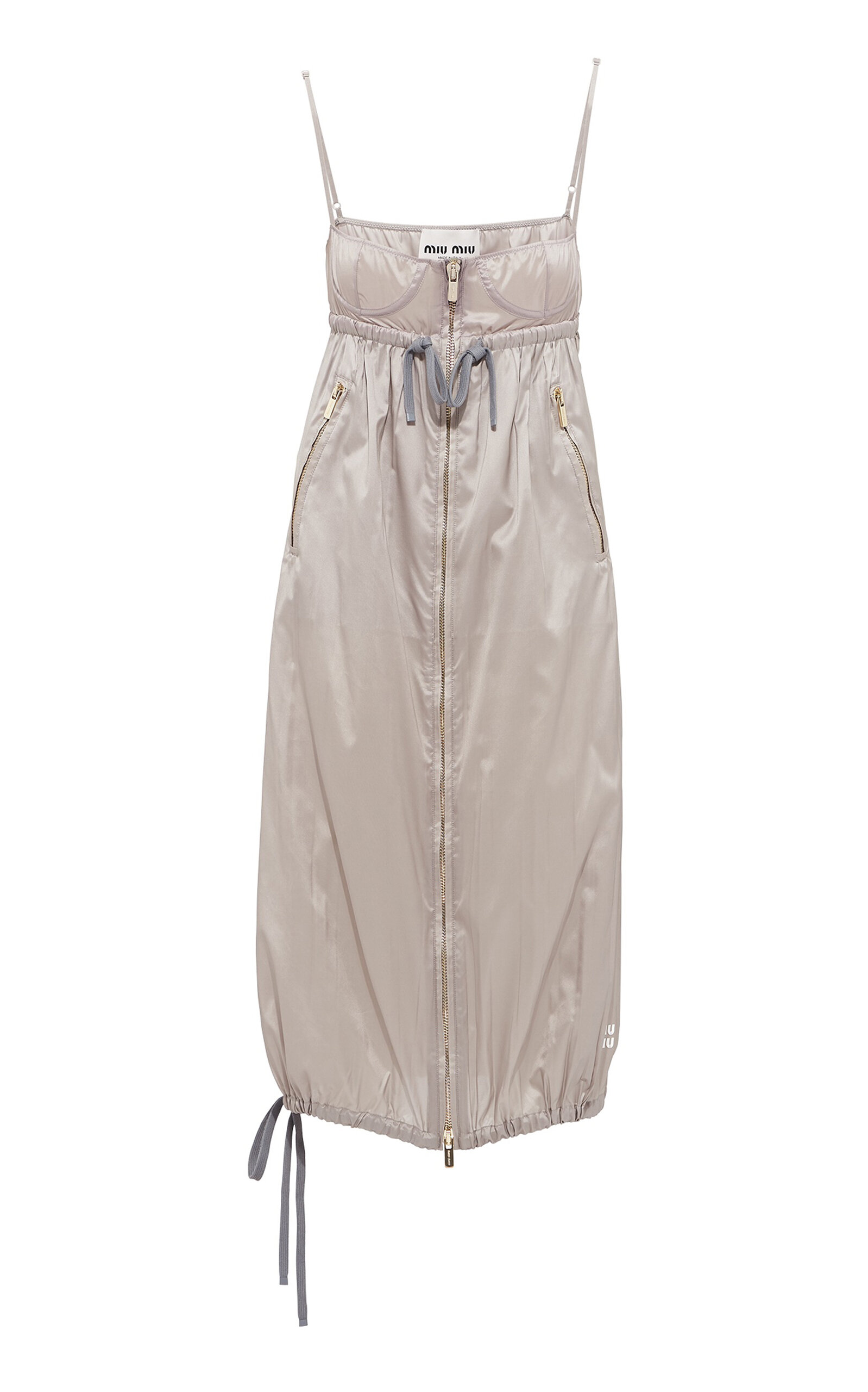 Miu Miu Technical Silk Bustier Dress In Grey