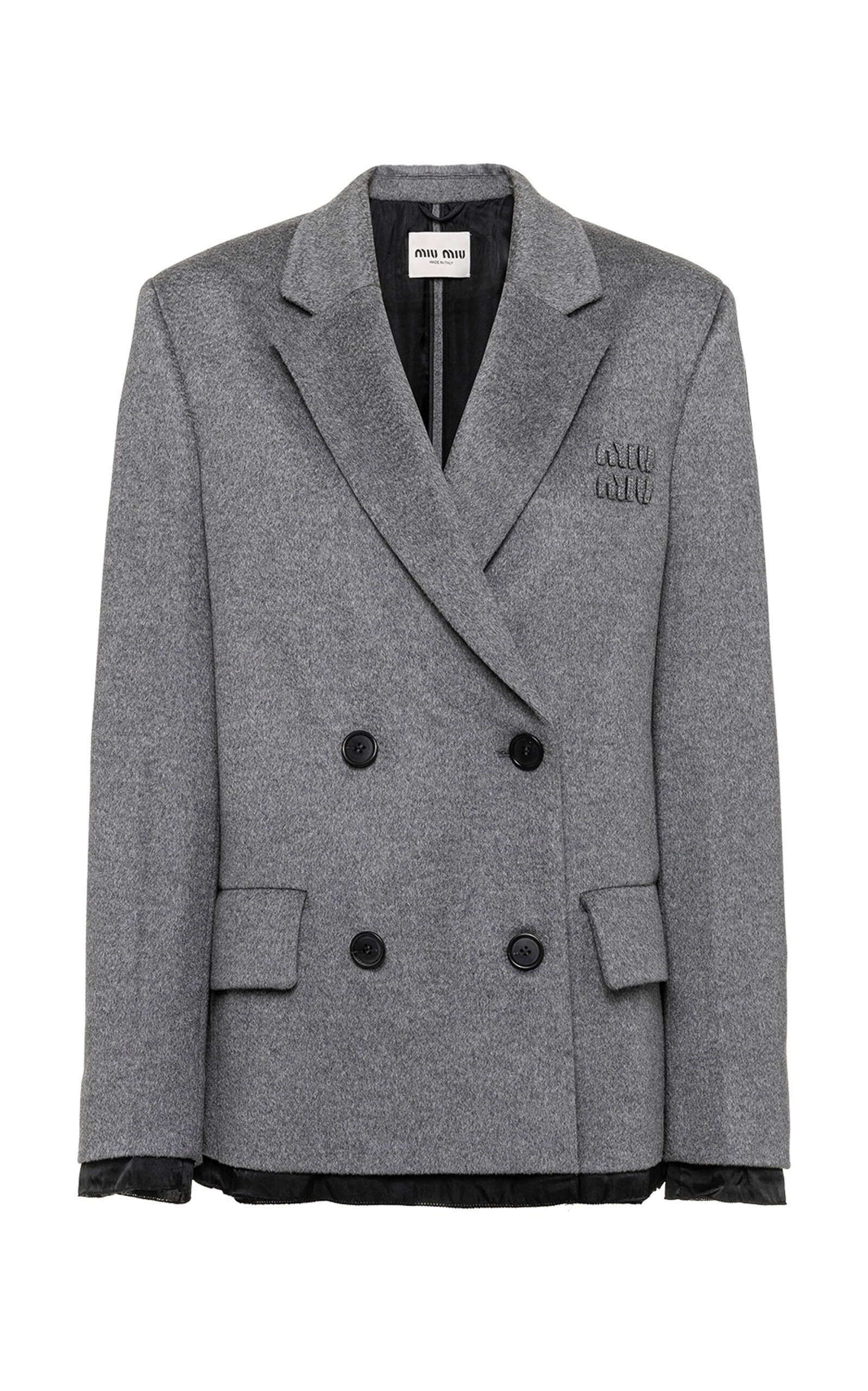 Miu Miu Double-breasted Velour Jacket In Grey