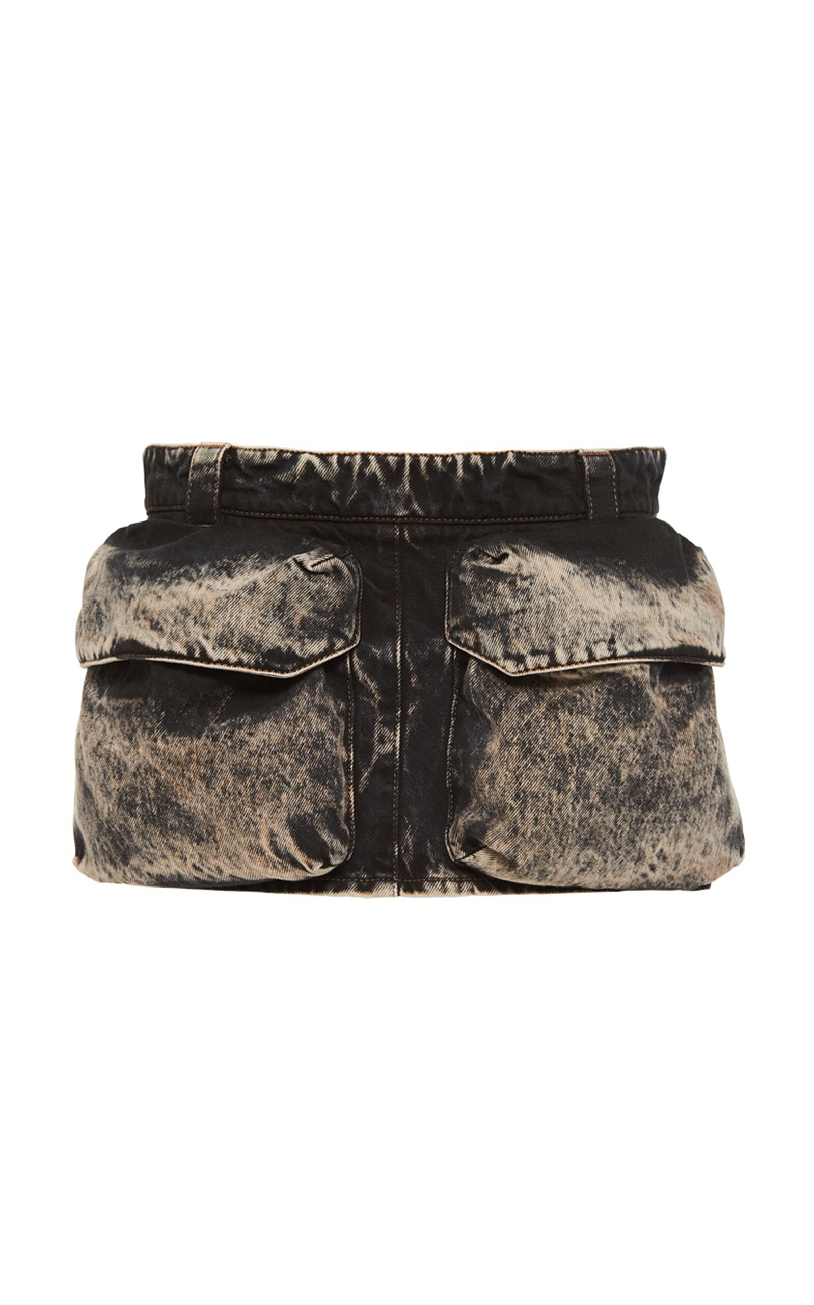 Shop Miu Miu Washed-denim Mini Skirt In Black