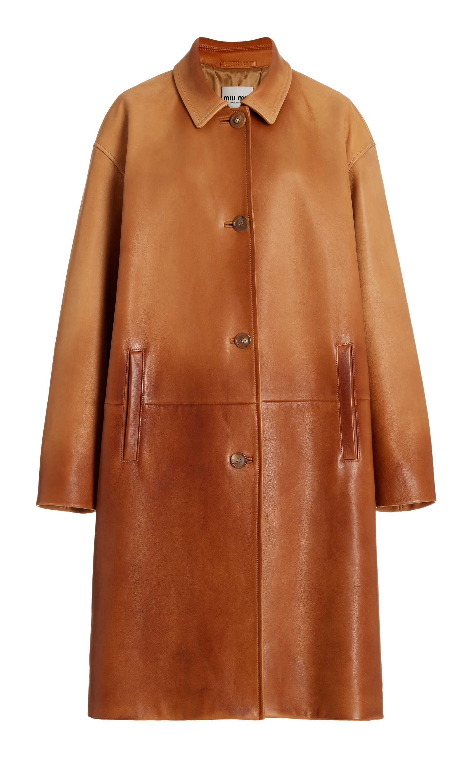 Miu Miu Nappa Leather Coat In Brown