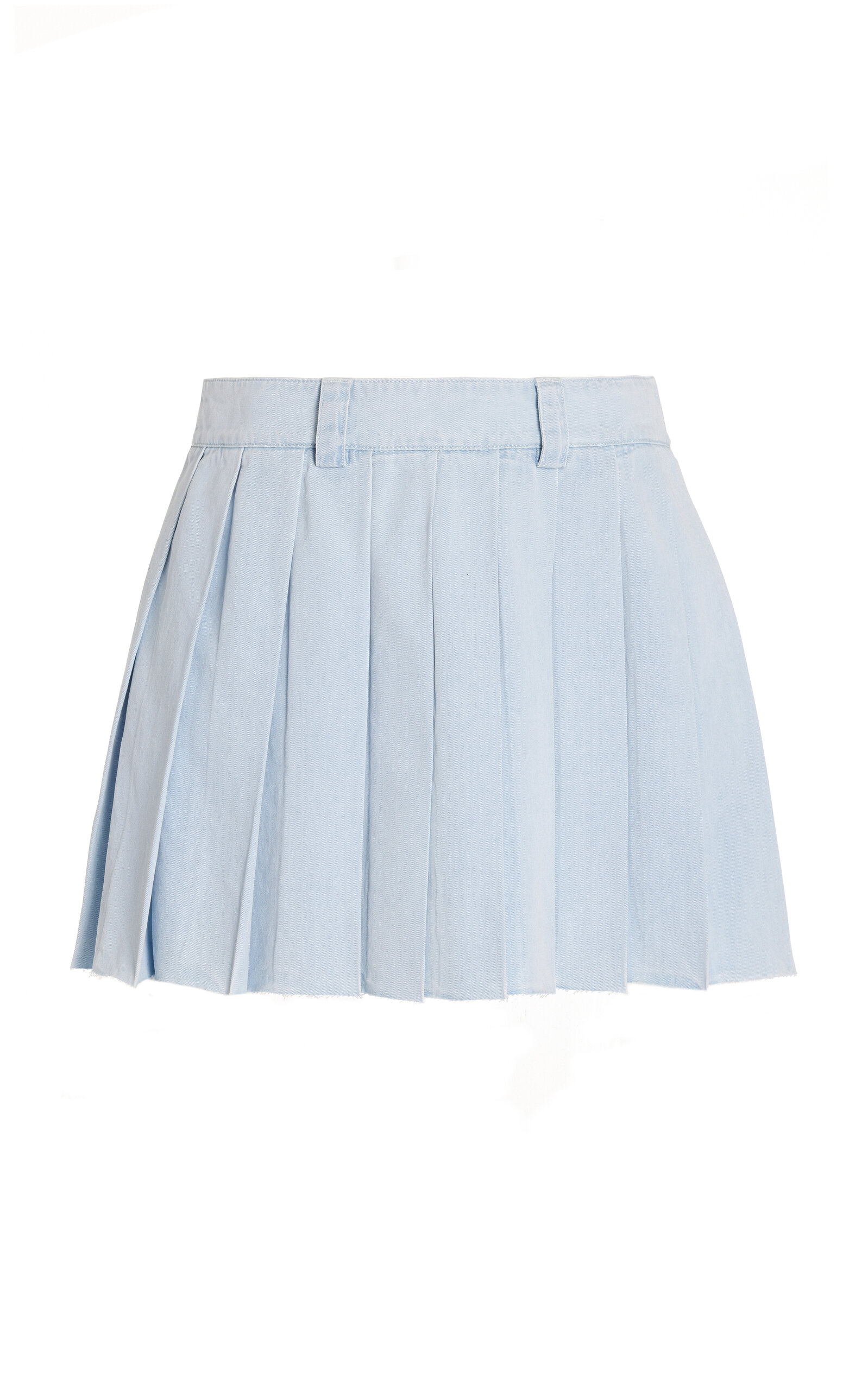 Shop Miu Miu Pleated Denim Mini Skirt In Light Wash