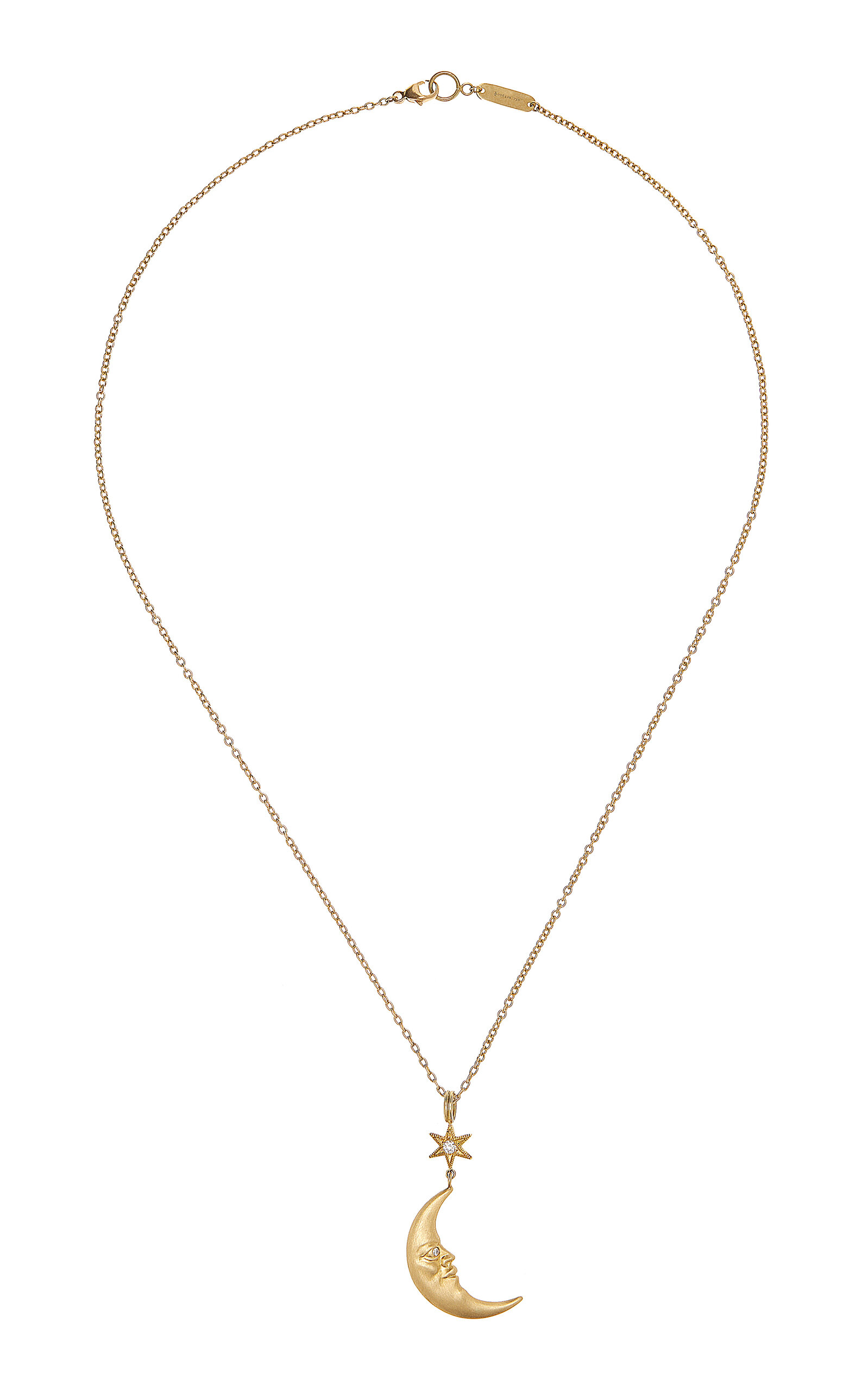 Anthony Lent 18k Gold Star Struck Crescent Moonface Diamond Necklace