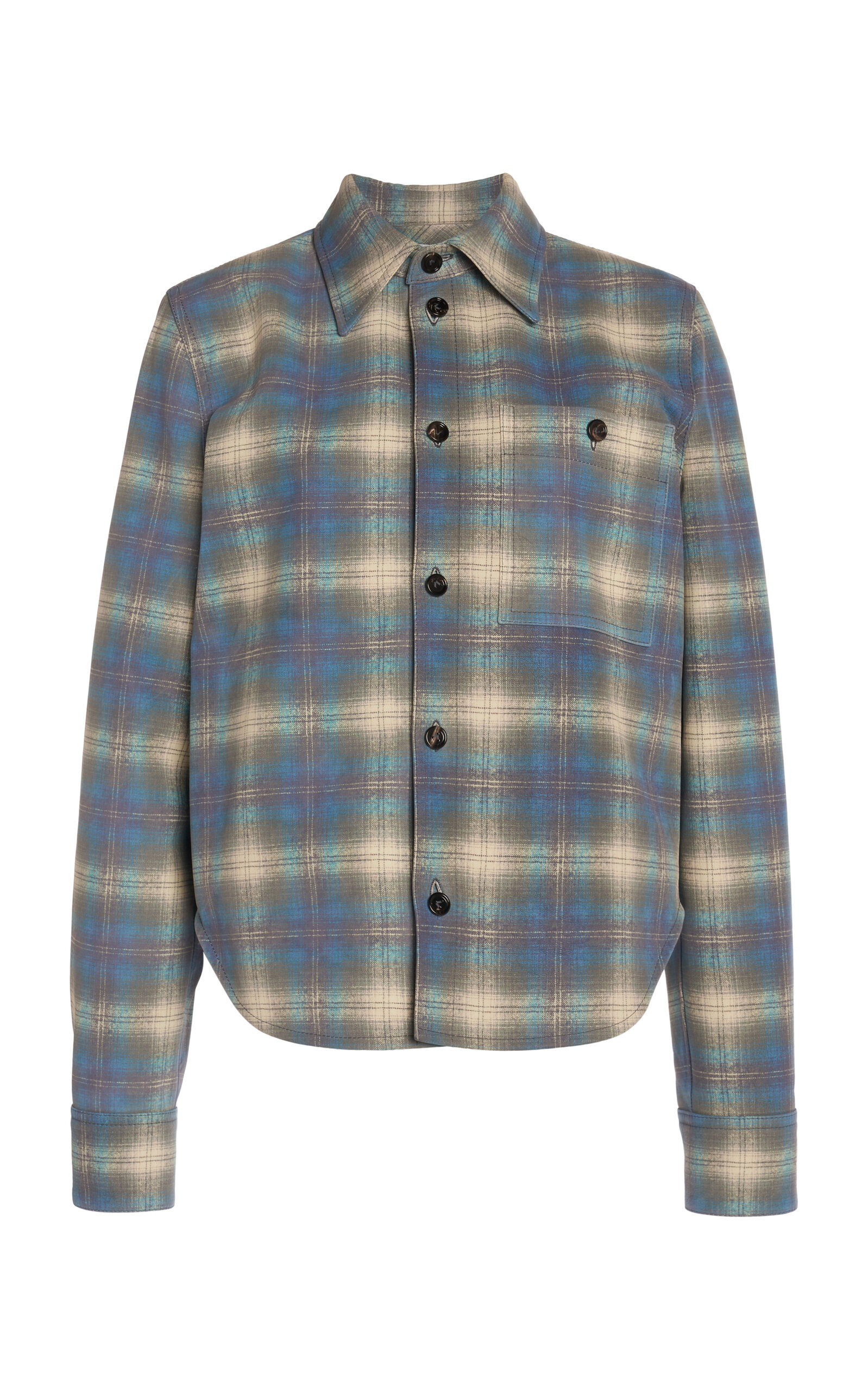 Shop Bottega Veneta Check-printed Leather Flannel Shirt In Blue