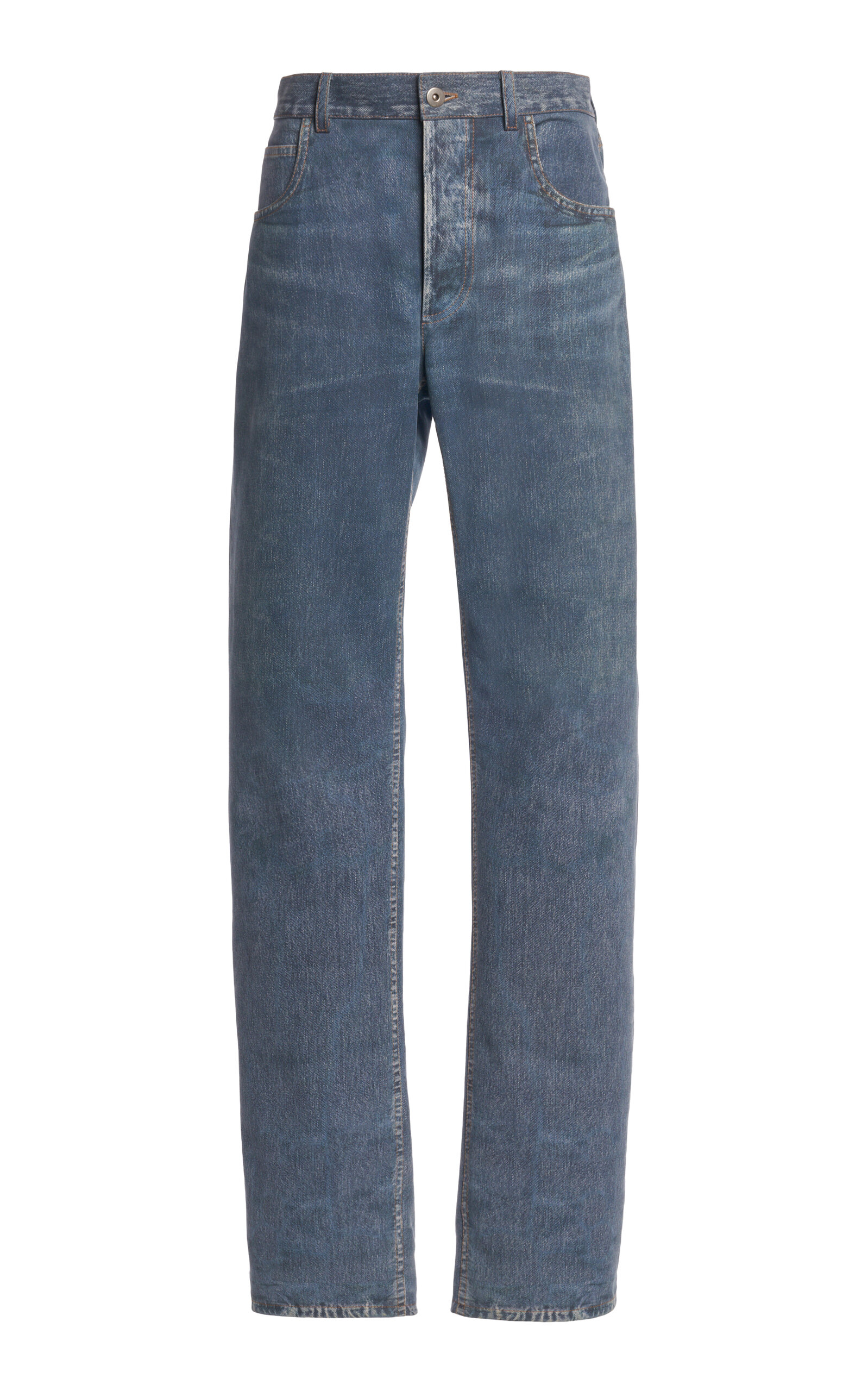 Shop Bottega Veneta Denim-printed Leather Trousers In Blue