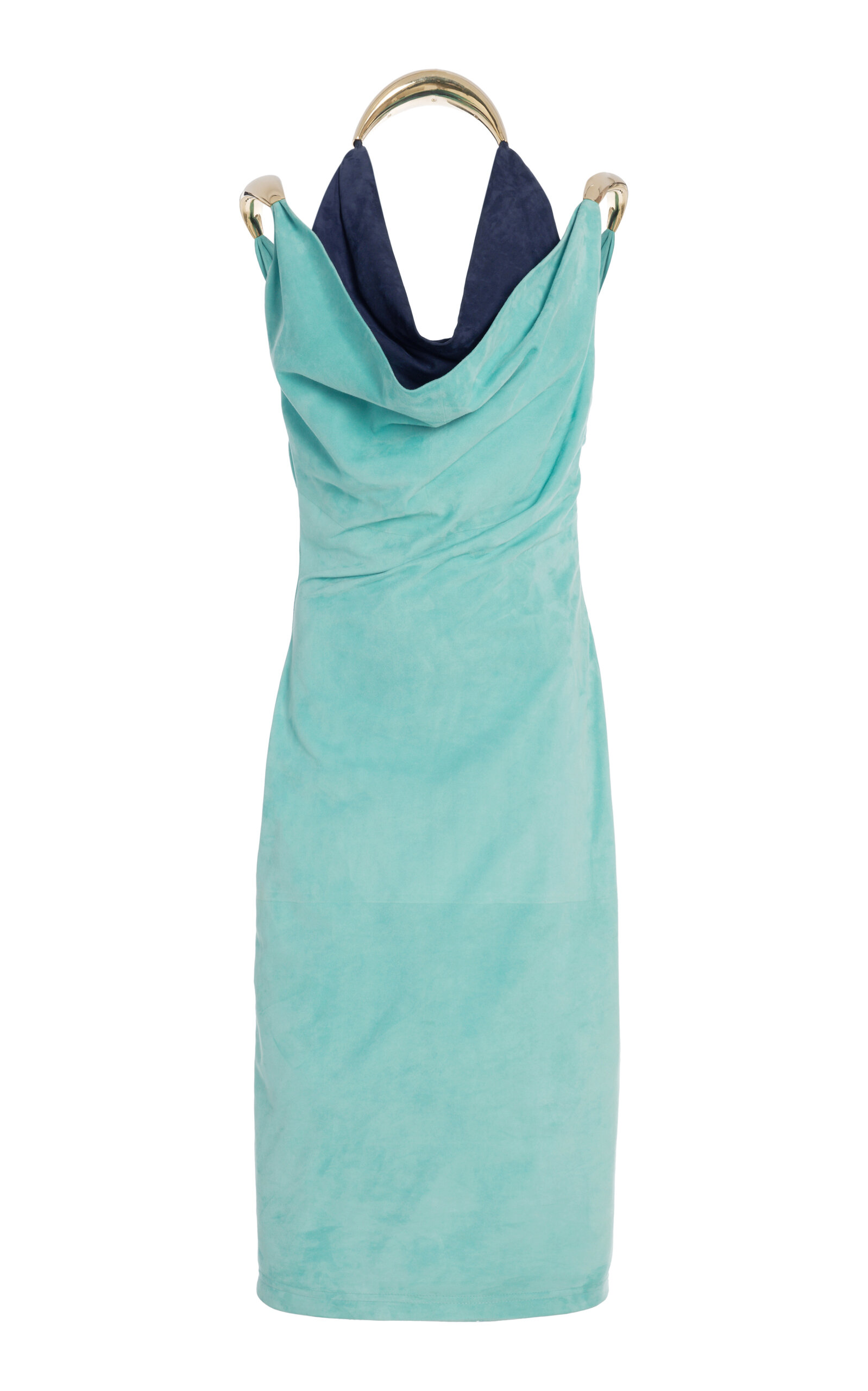 Bottega Veneta Fluid Suede Midi Dress With Metal Detail Women In Navy