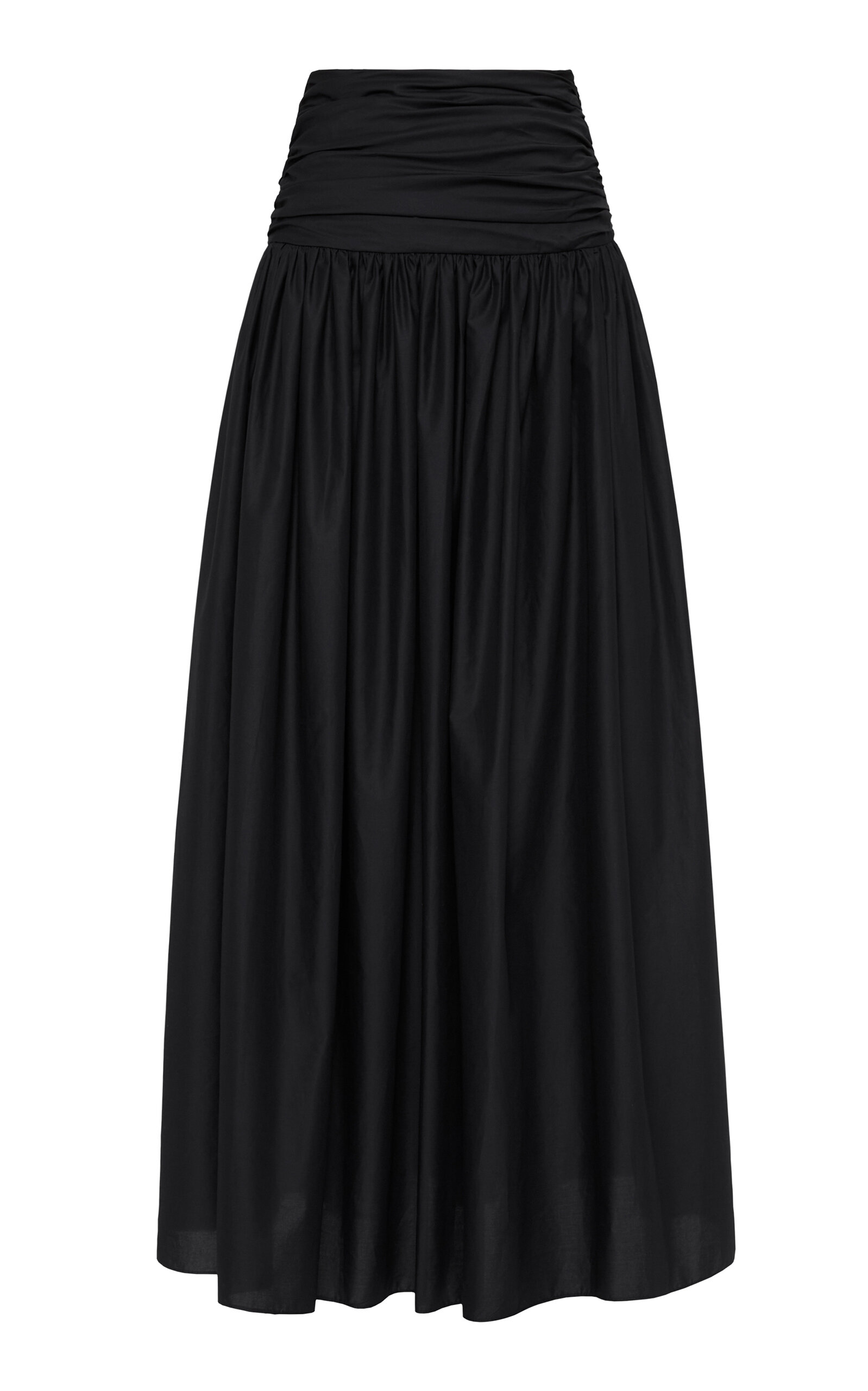 Matteau Ruched Organic-cotton Maxi Skirt In Black
