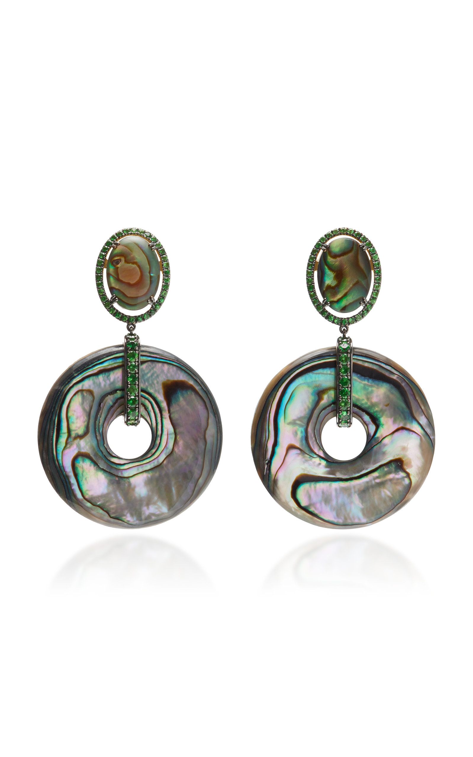 Goshwara Women's 18K Gold; Abalone; Tsavorite And Mother Of Pearl Earrings