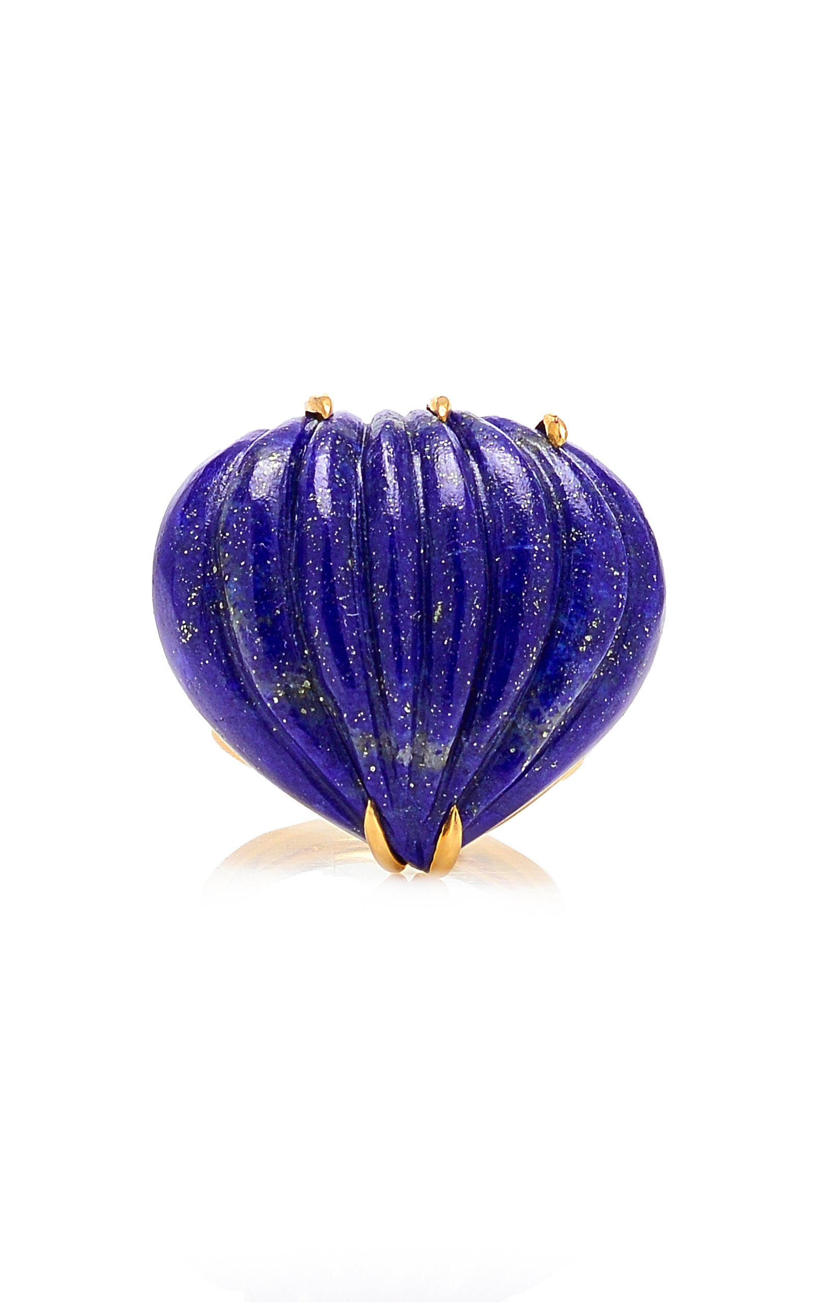 Haute Victoire Women's 18k Yellow Gold Lapis Lazuli Carved Heart Ring In Blue