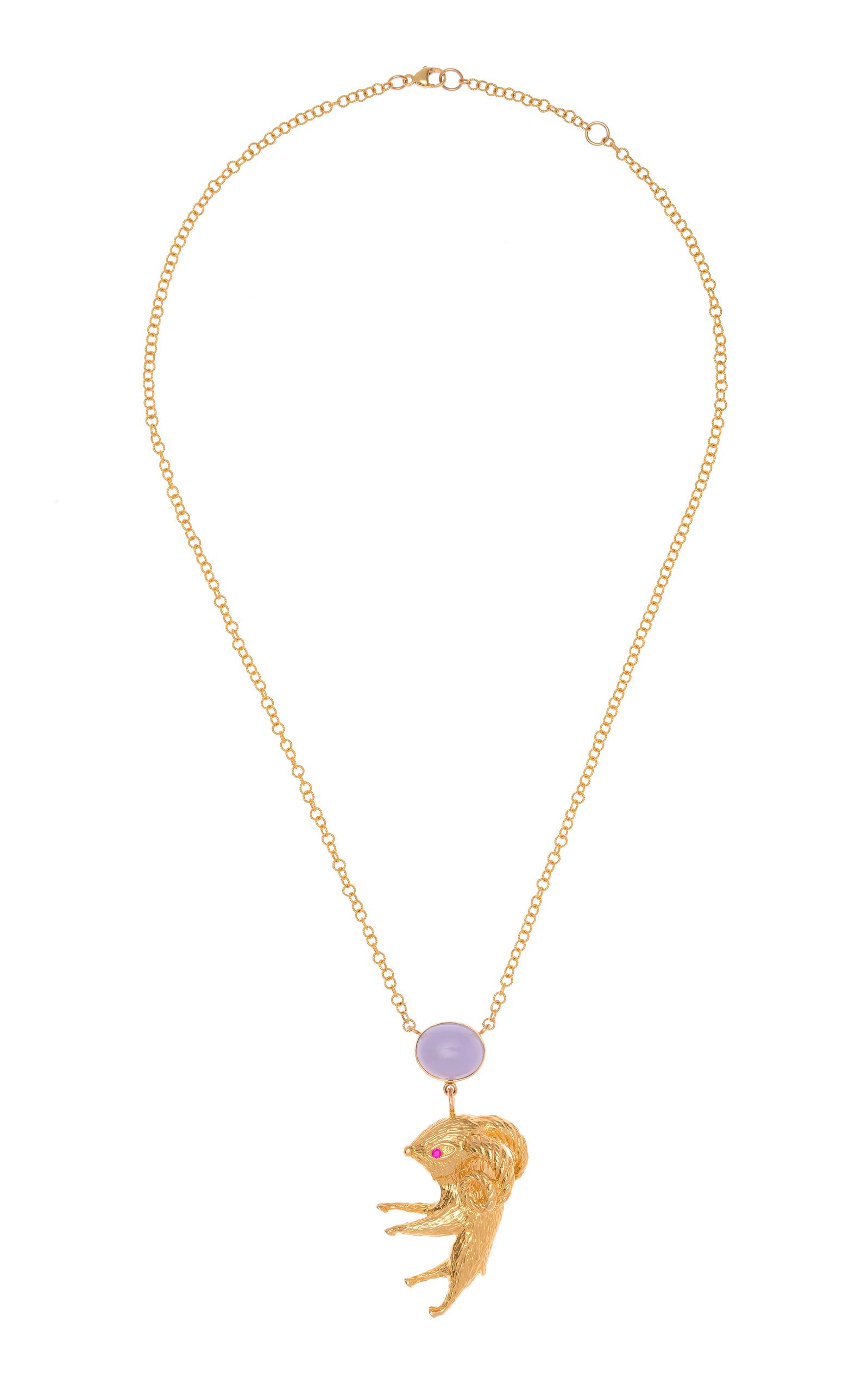 Haute Victoire Ram & Chalcedony 14k Gold Necklace In Blue