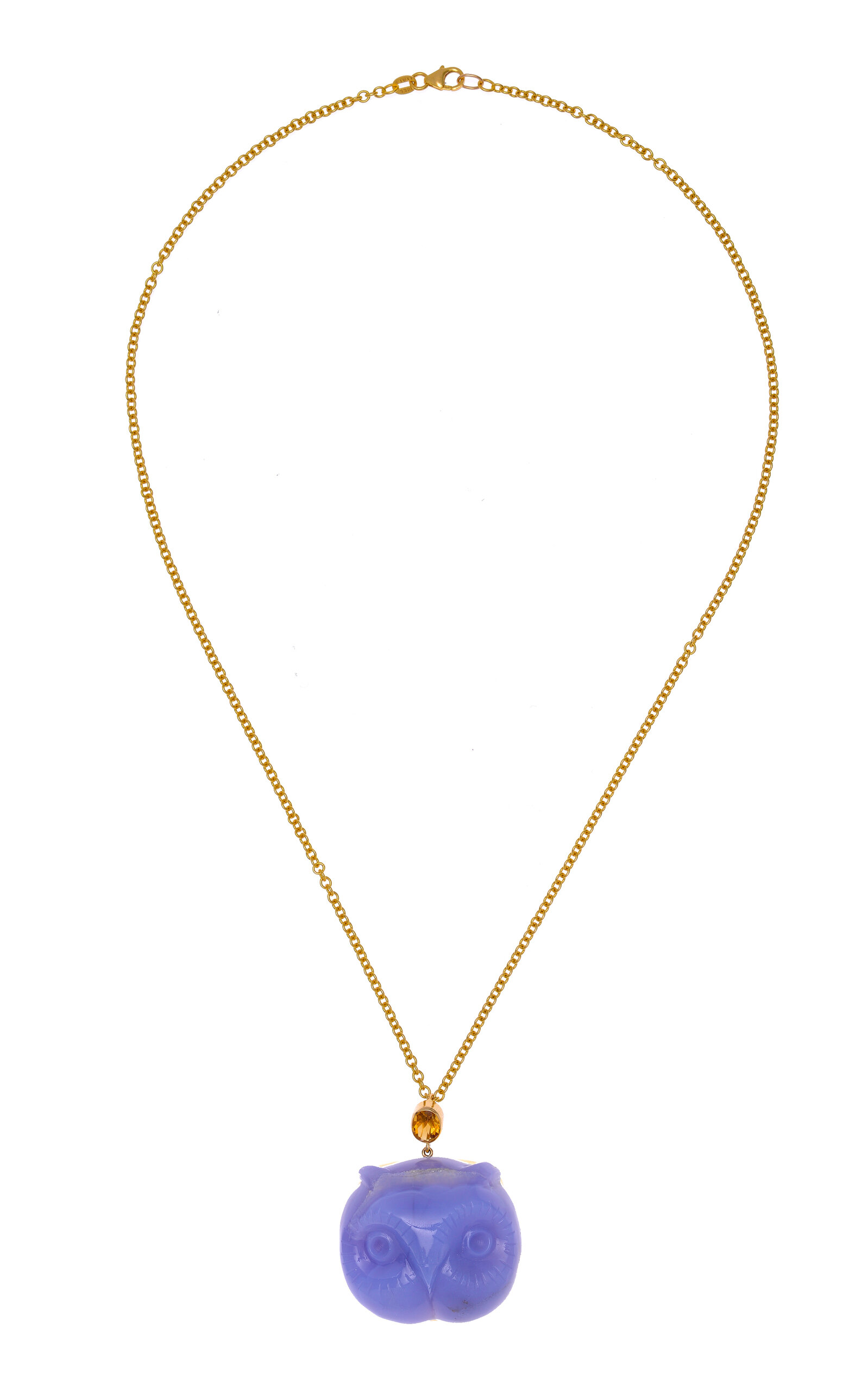 Haute Victoire Women's 18k Yellow Gold; Chalcedony; And Citrine Owl Necklace In Blue