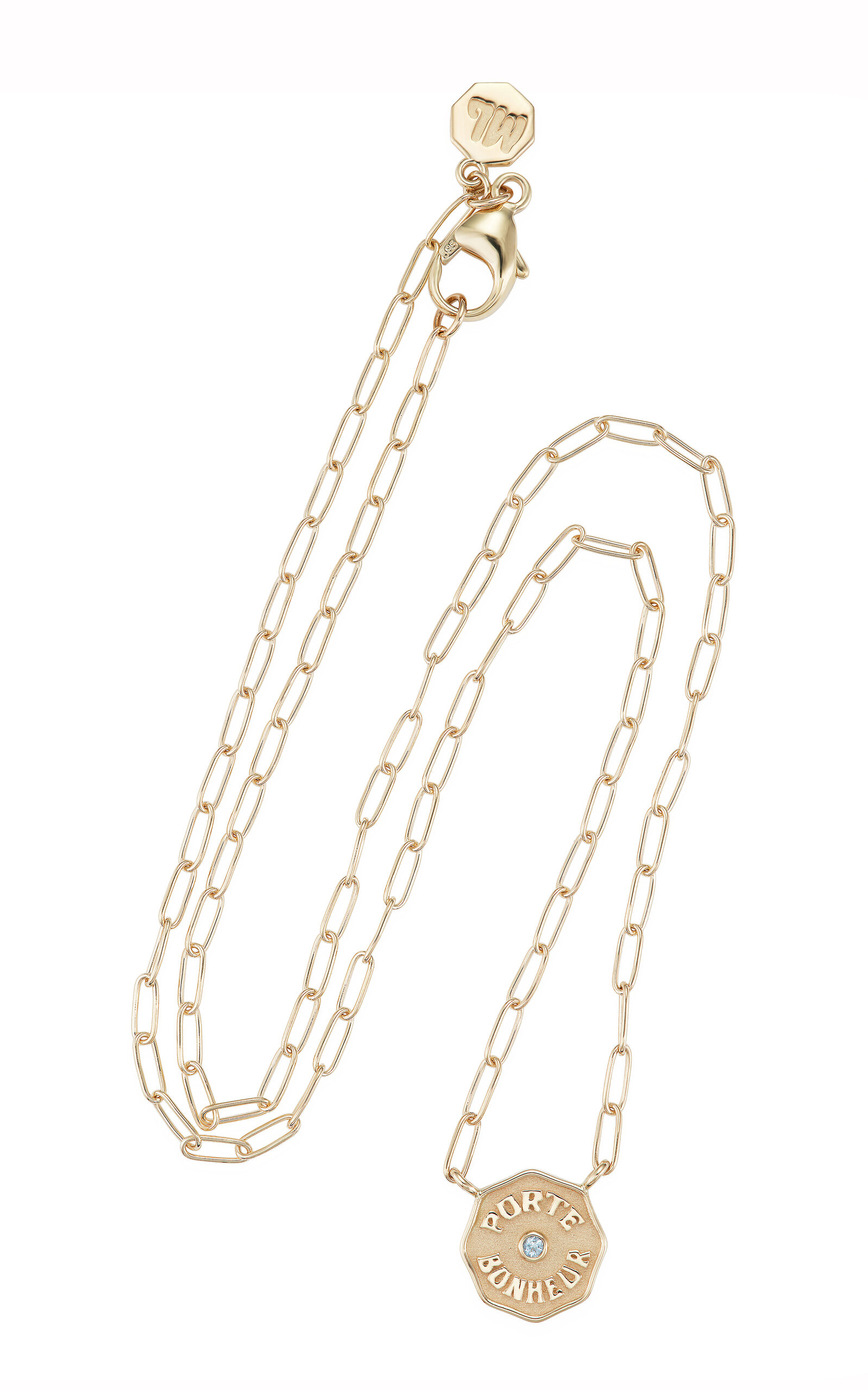 Marlo Laz Wee Porte Bonheur 14K Yellow Gold Aquamarine Necklace
