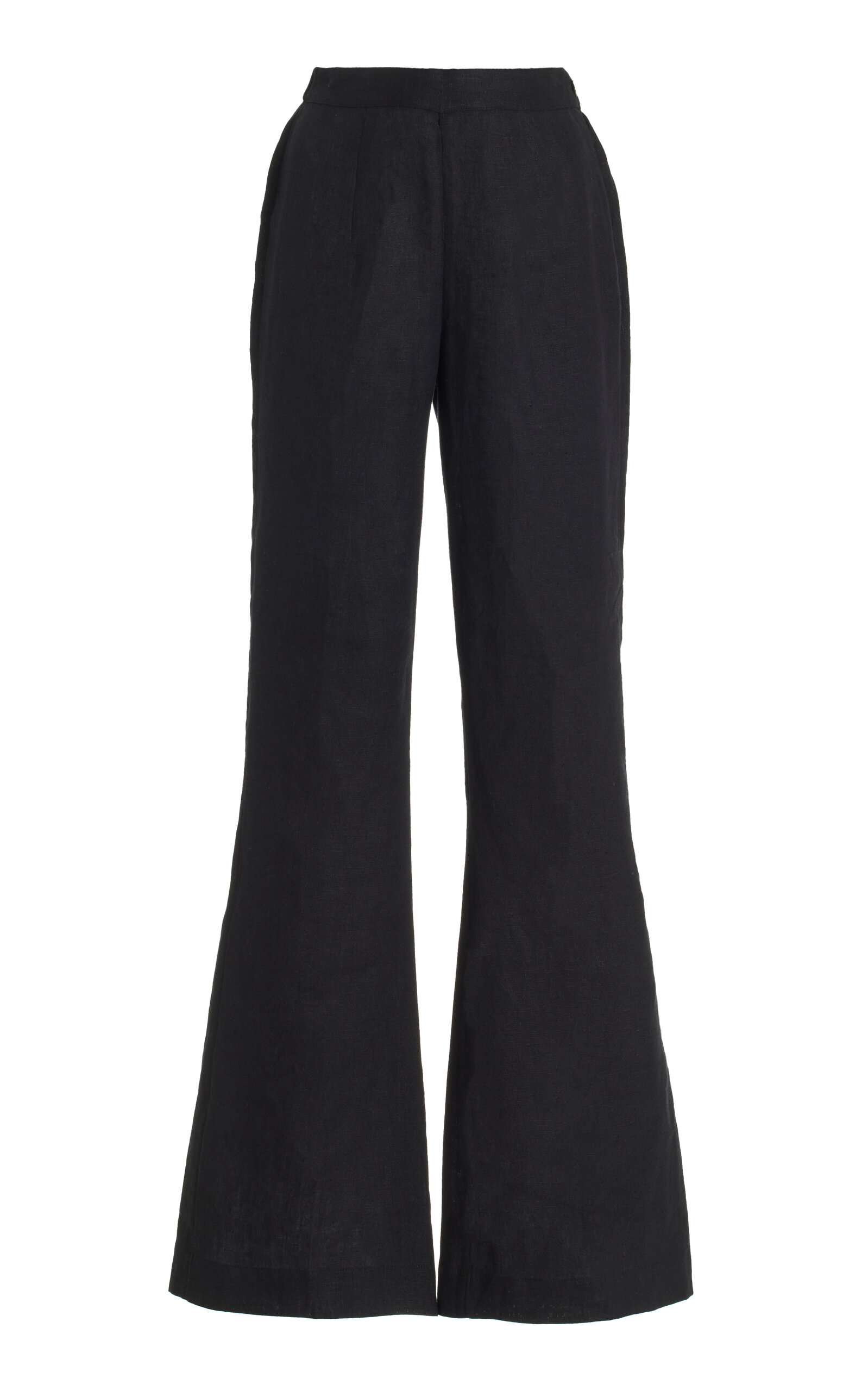 Posse Tia High-waisted Linen Flared-leg Trousers In Black