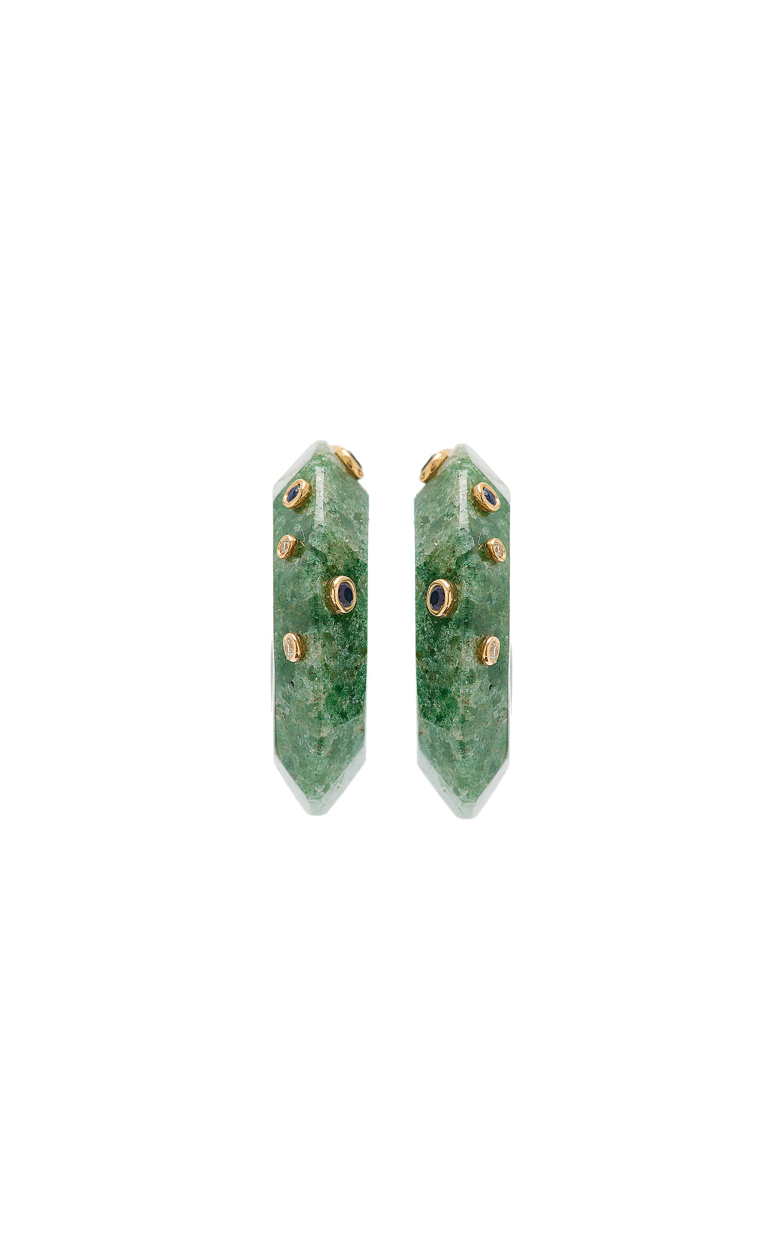 Bleecker & Prince Women's 14K Yellow Gold; Diamond And Green Onyx Hoop Earrings