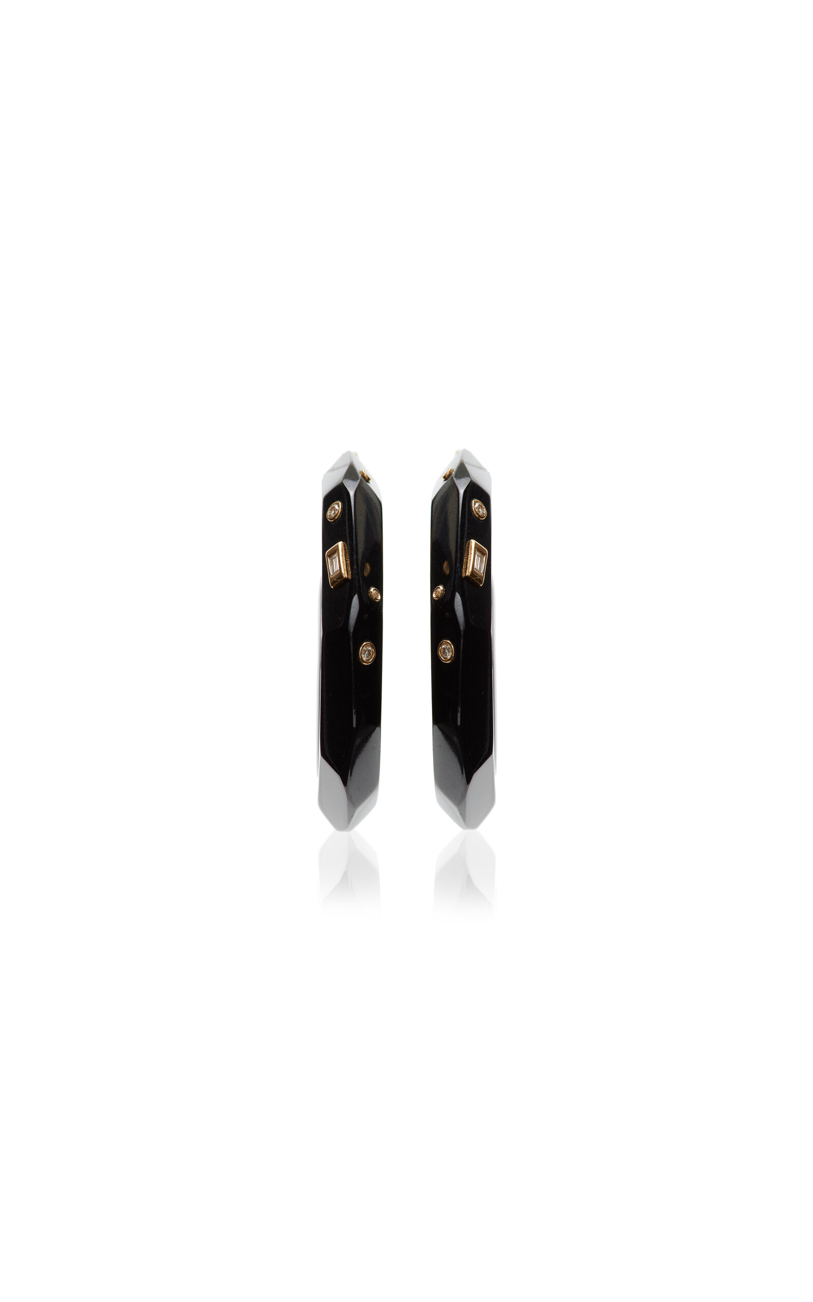 Bleecker & Prince Women's 14K Yellow Gold; Diamond And Black Onyx Hoop Earrings