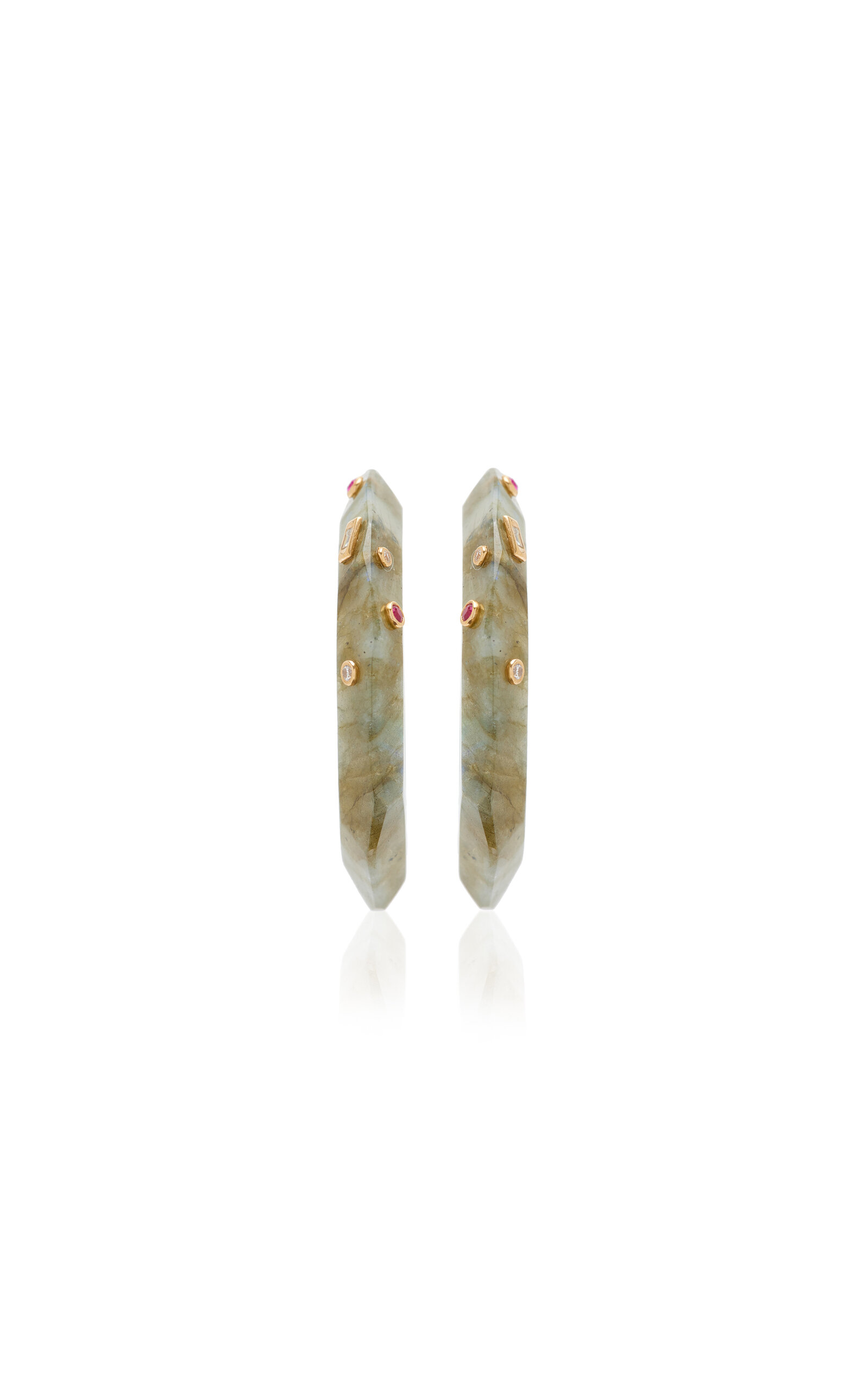Bleecker & Prince Women's 14K Yellow Gold; Diamond And Labrodite Hoop Earrings