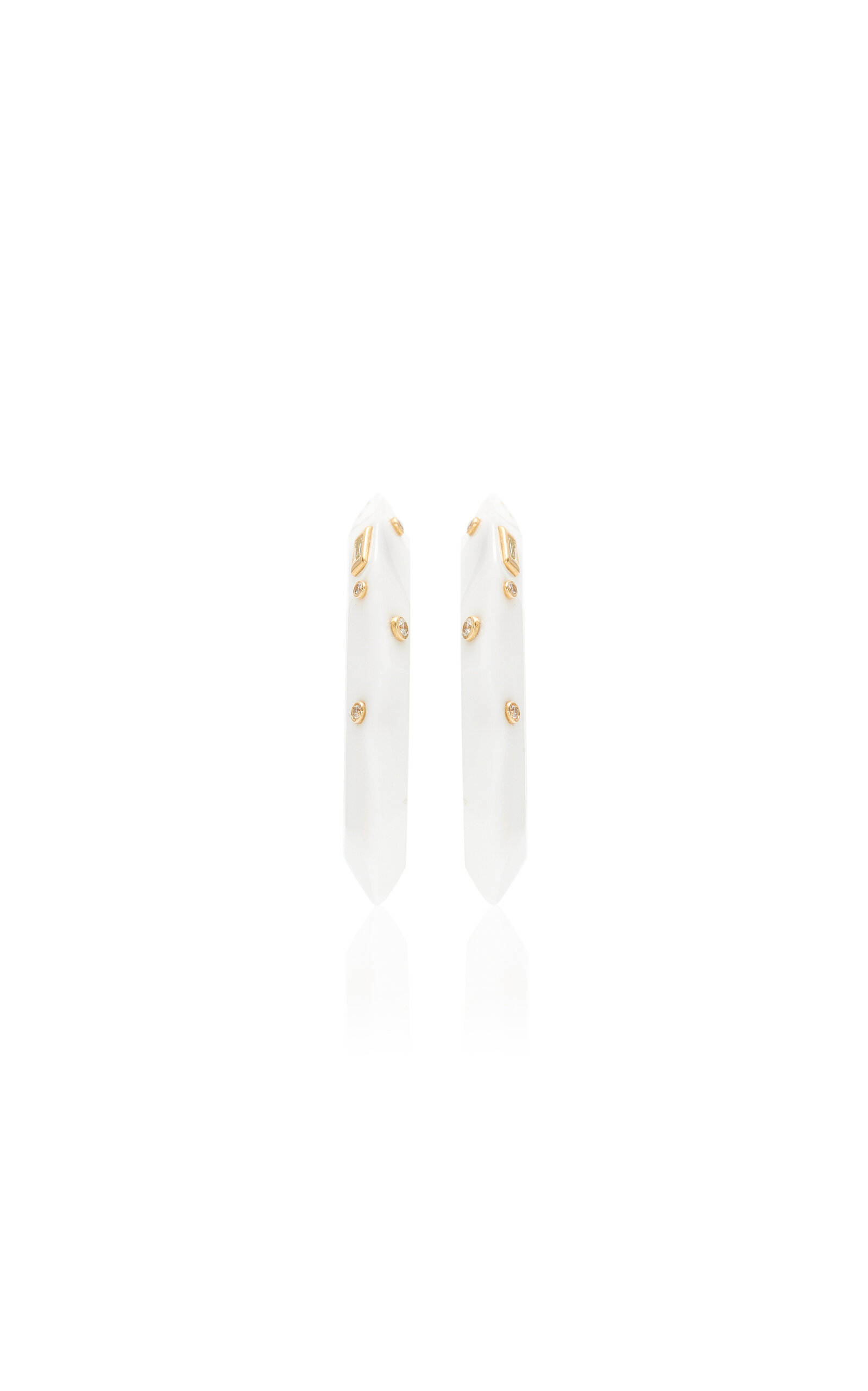 Bleecker & Prince Women's 14K Yellow Gold; Diamond And White Onyx Hoop Earrings