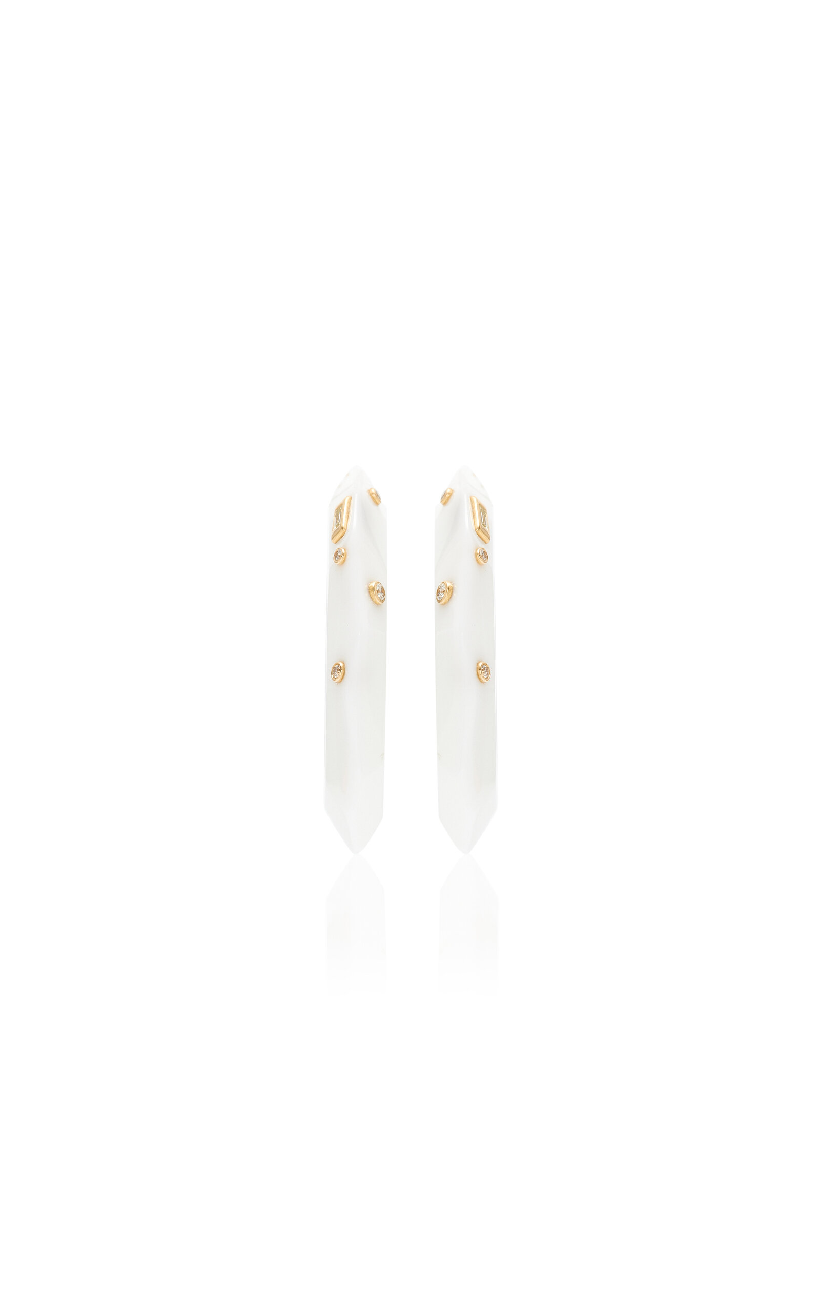 Bleecker & Prince Women's 14K Yellow Gold; Diamond And White Onyx Hoop Earrings