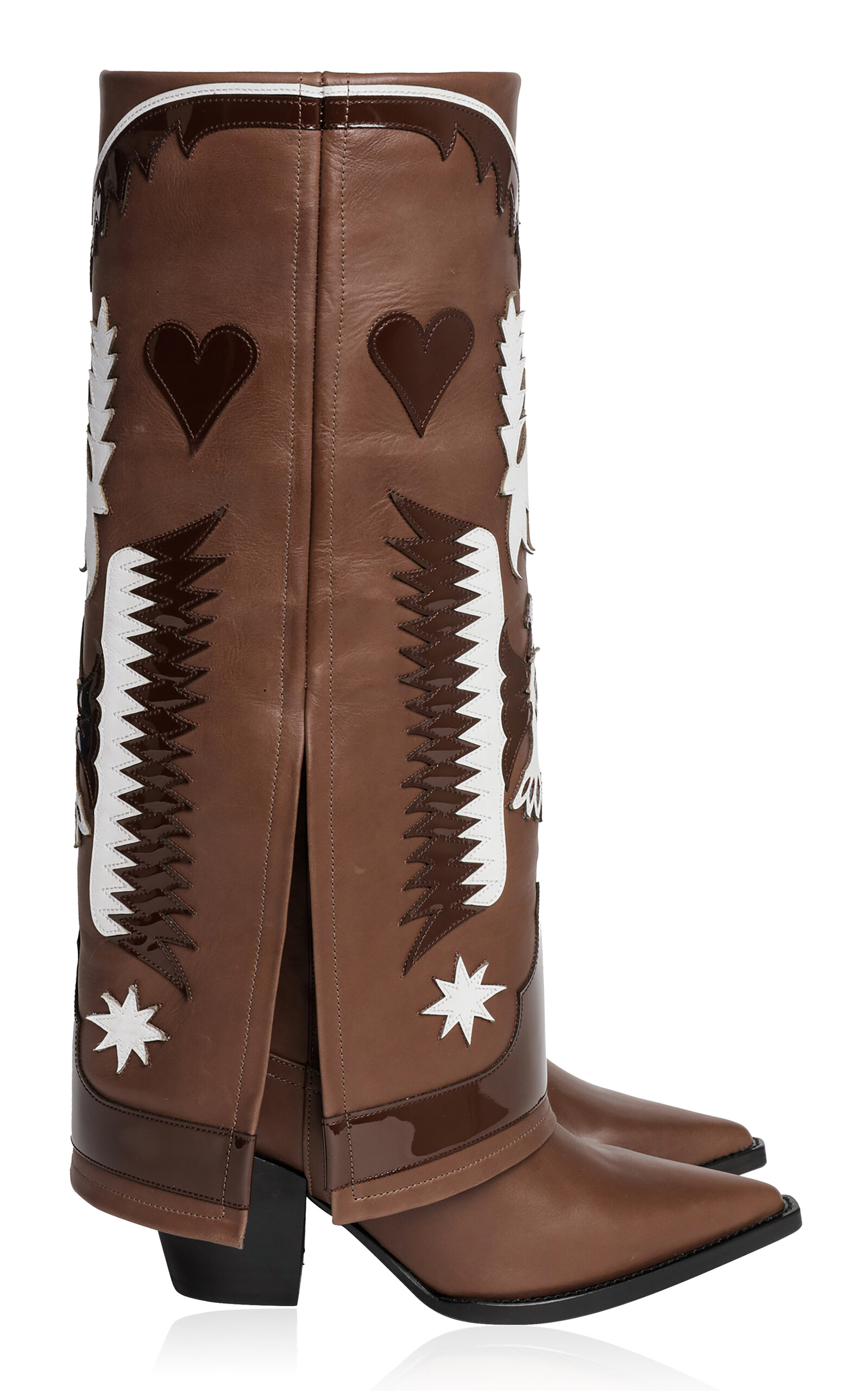 FILLES À PAPA Texas Leather & Patent Leather Knee-High Western Boots - Brown